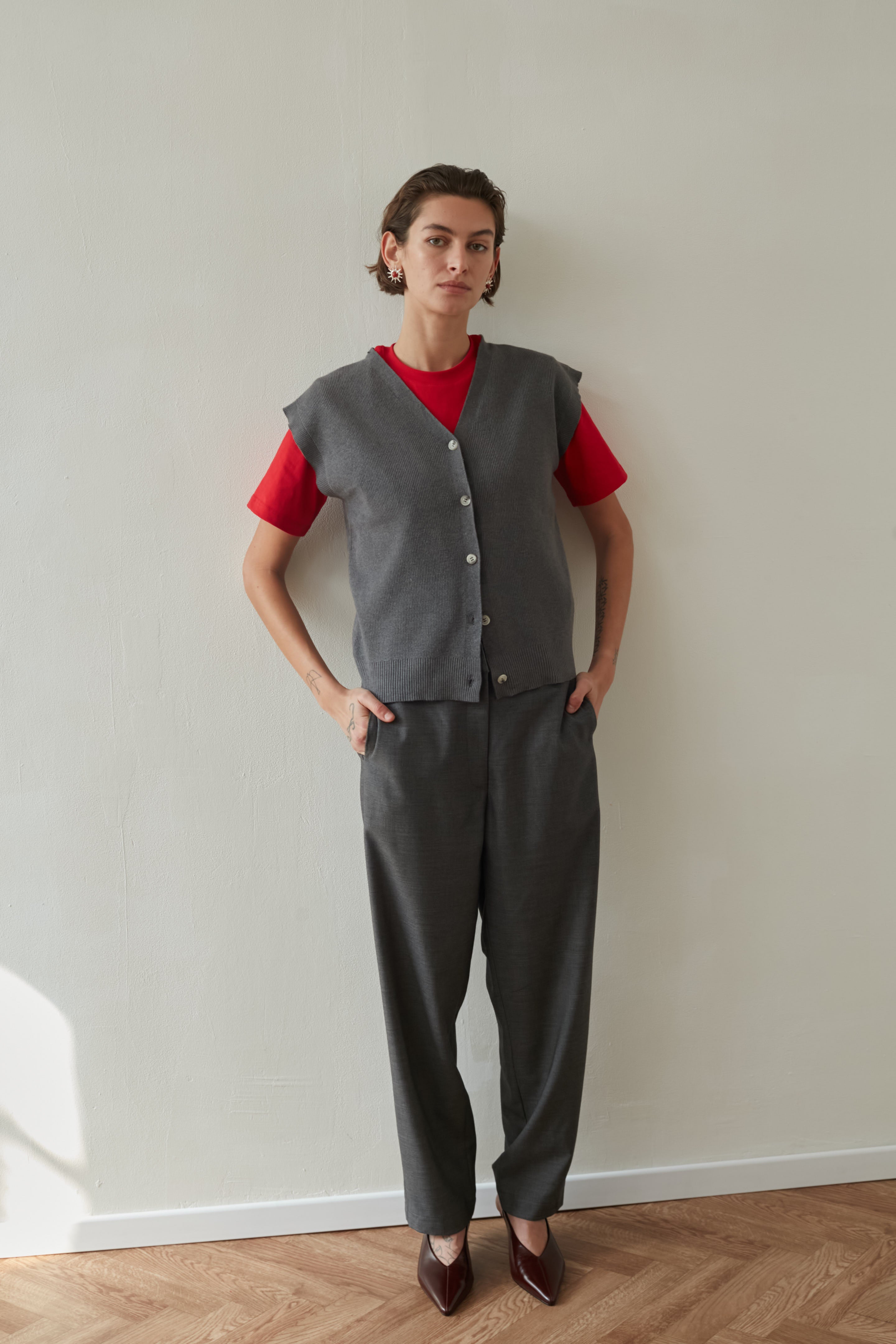 rib Knitted vest gray