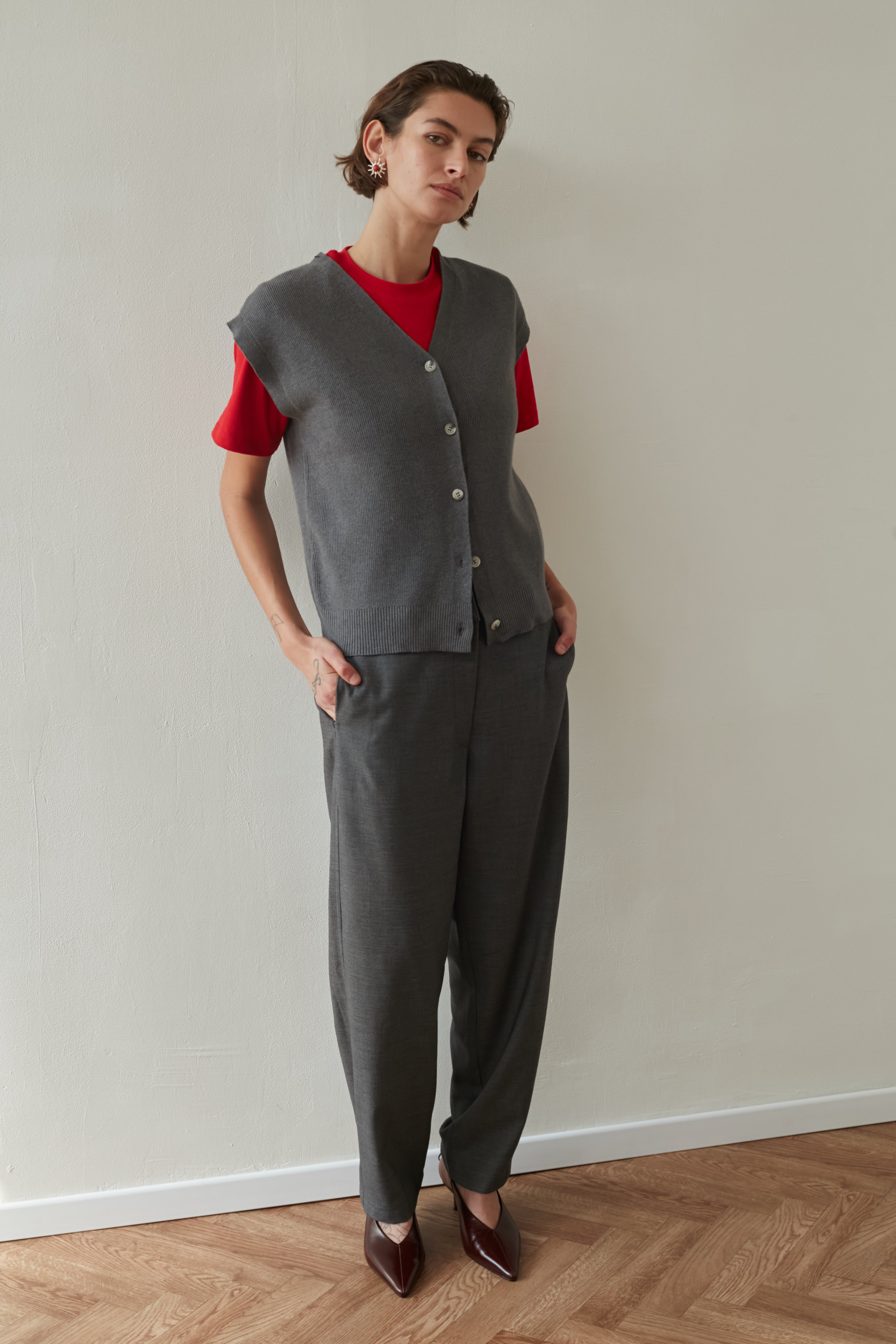 rib Knitted vest gray