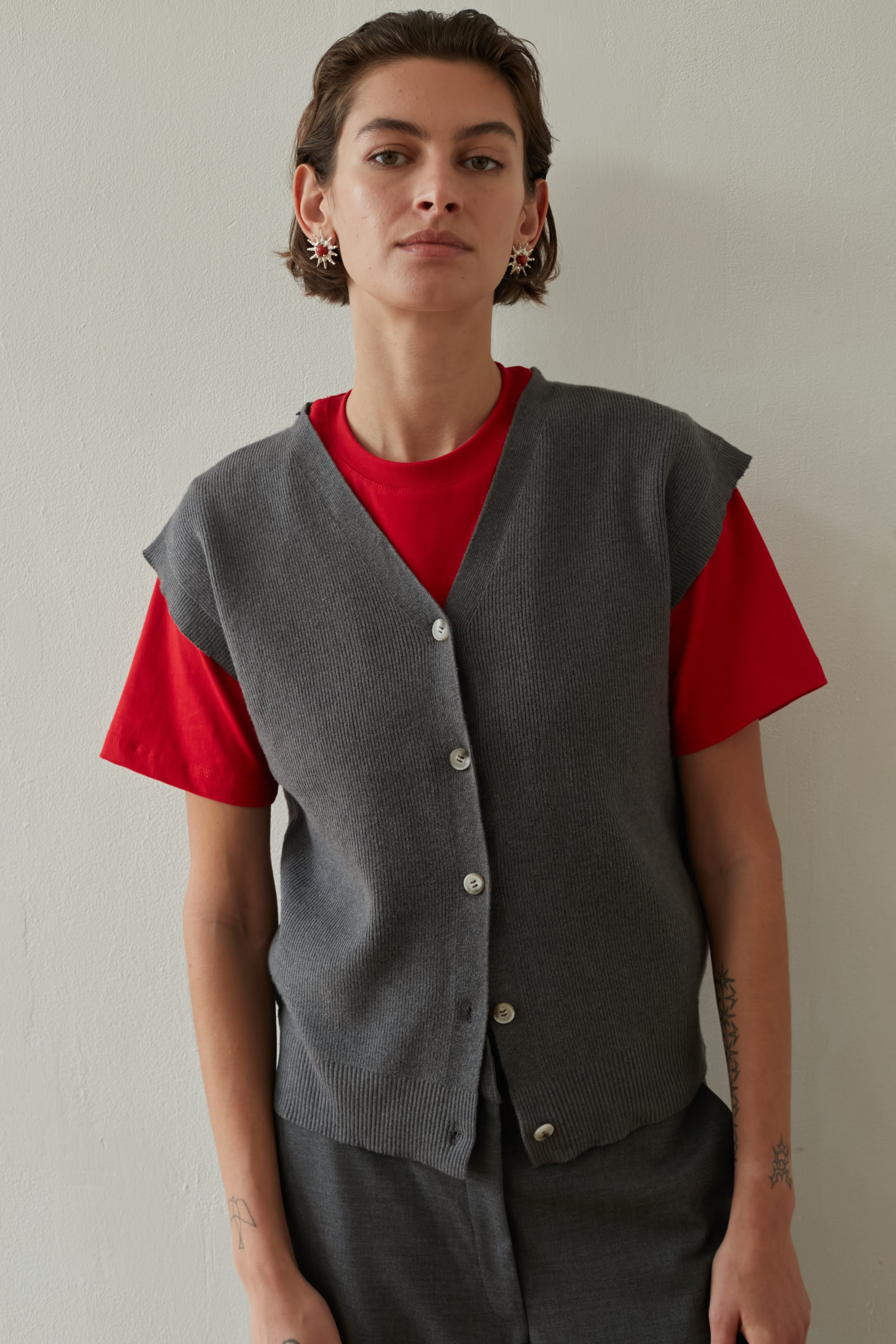 rib Knitted vest gray