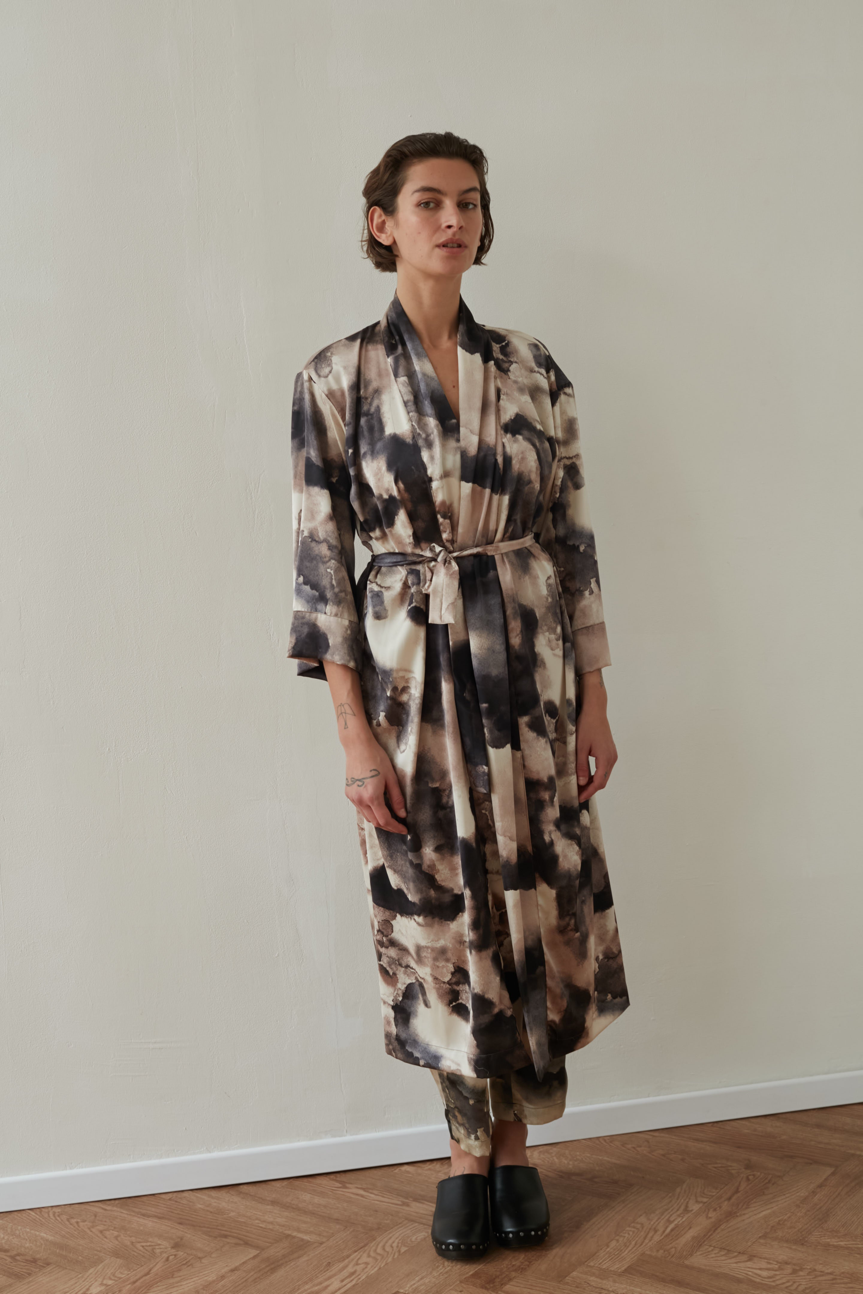 kimono jacket printed brown