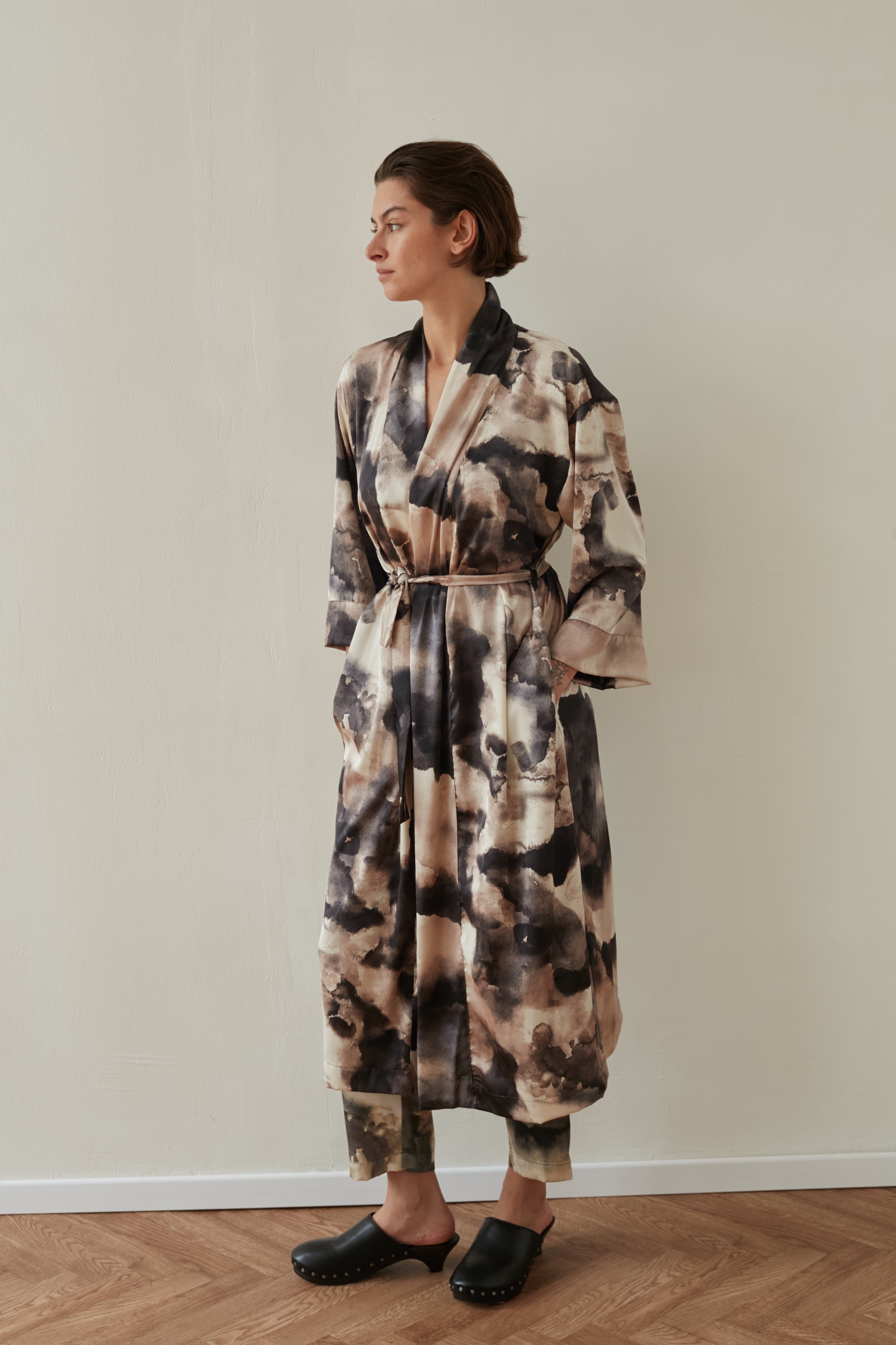 kimono jacket printed brown