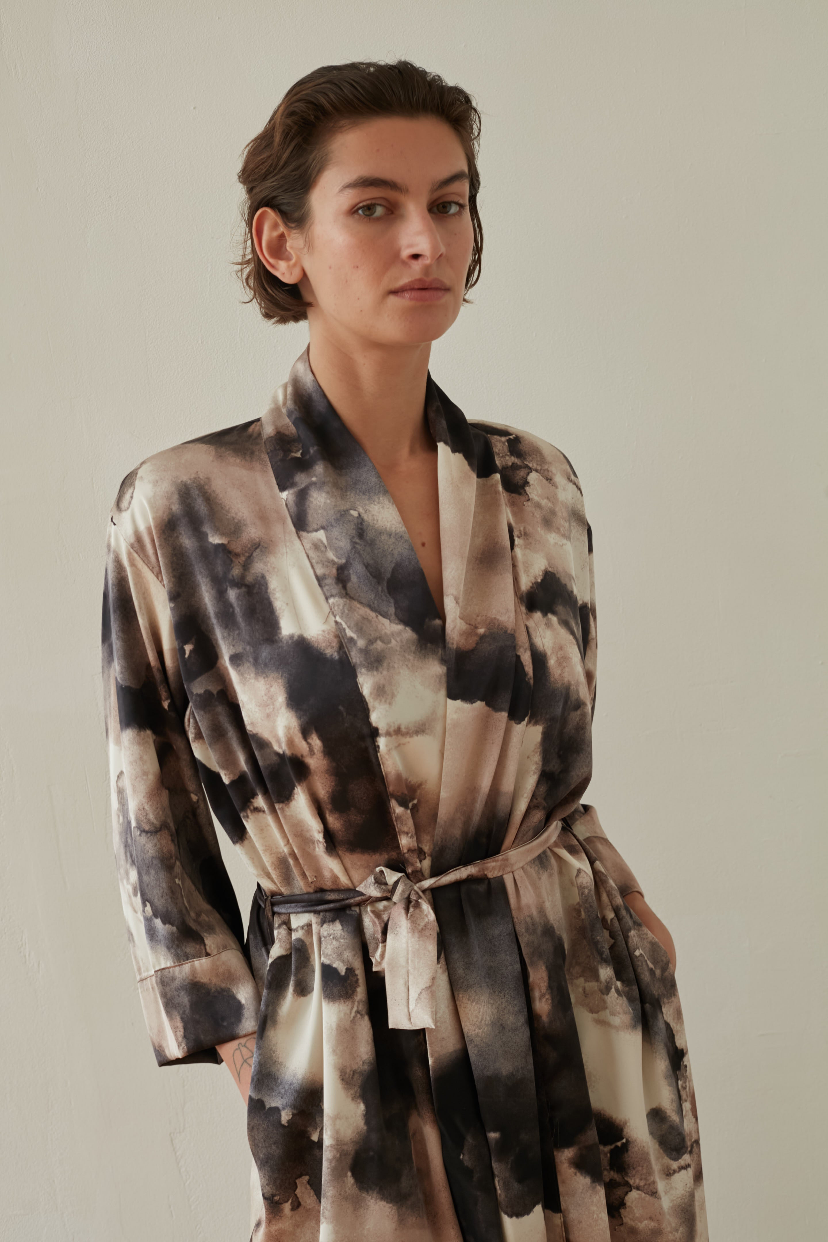 kimono jacket printed brown