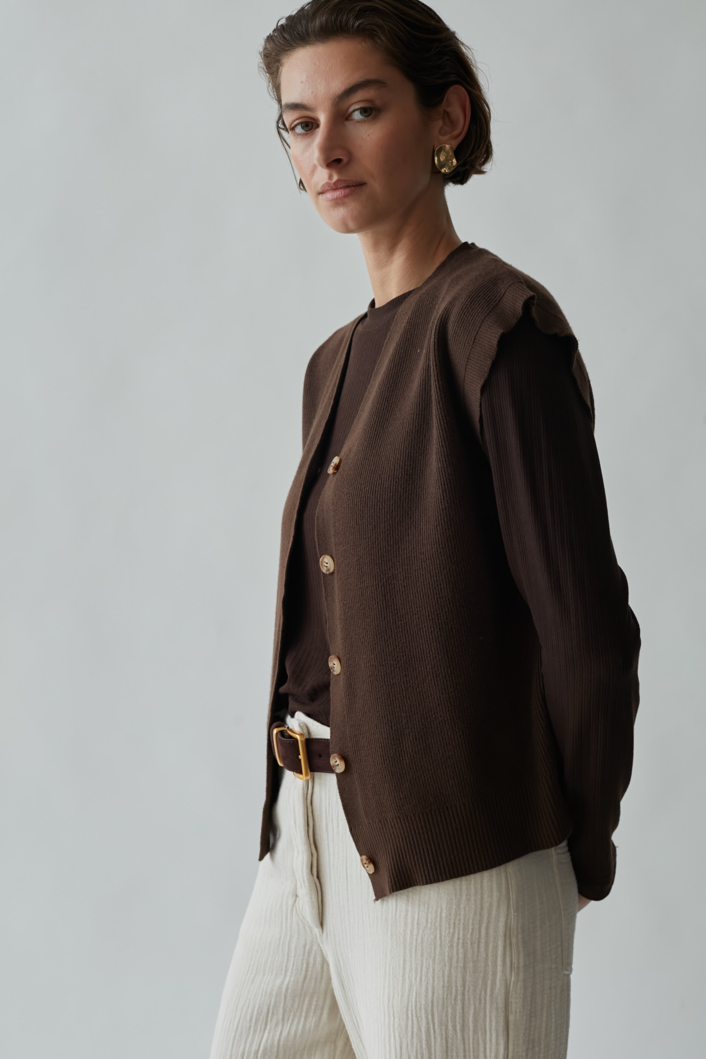 rib Knitted vest coffee