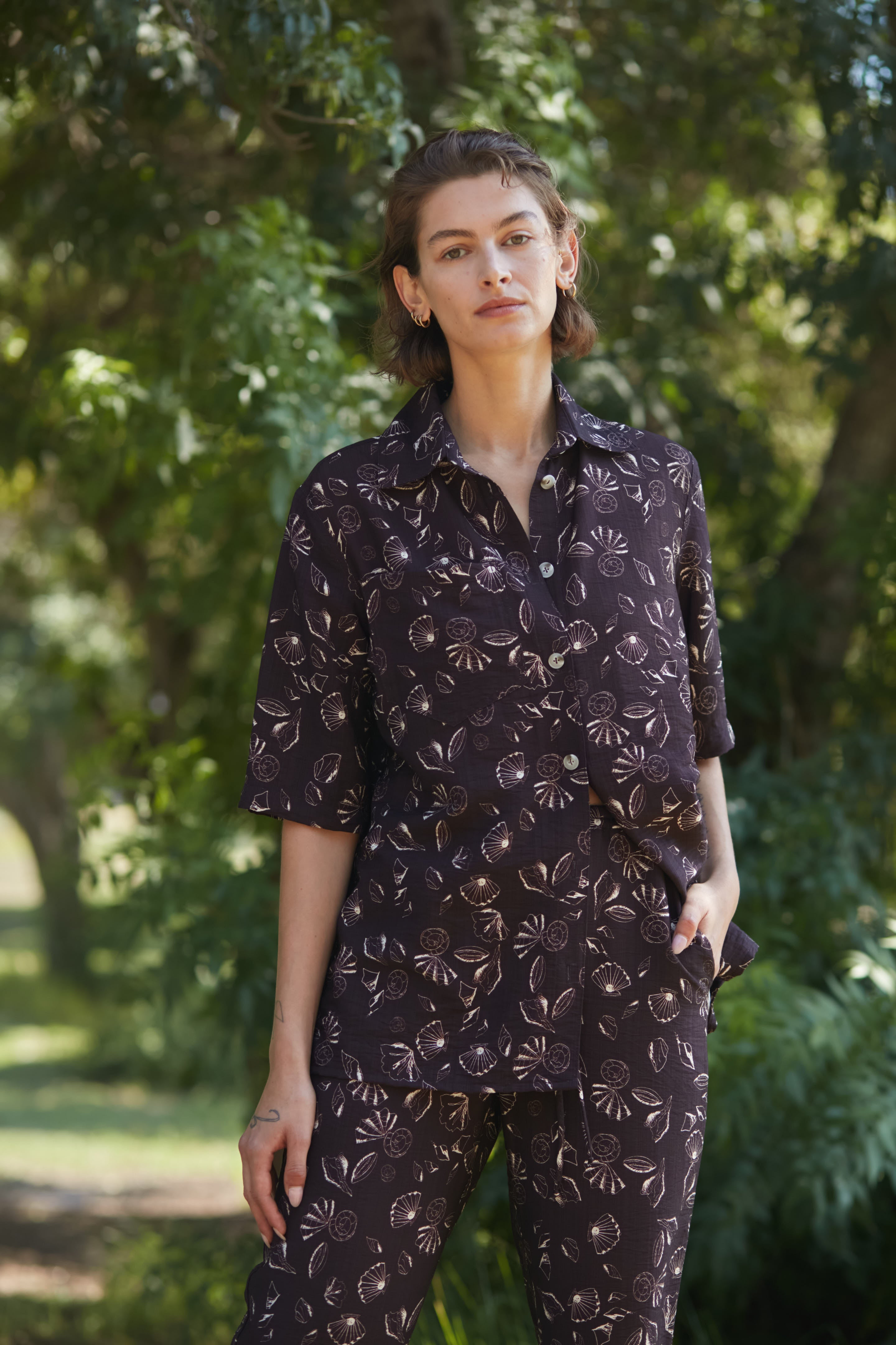 buttoned shells top brown