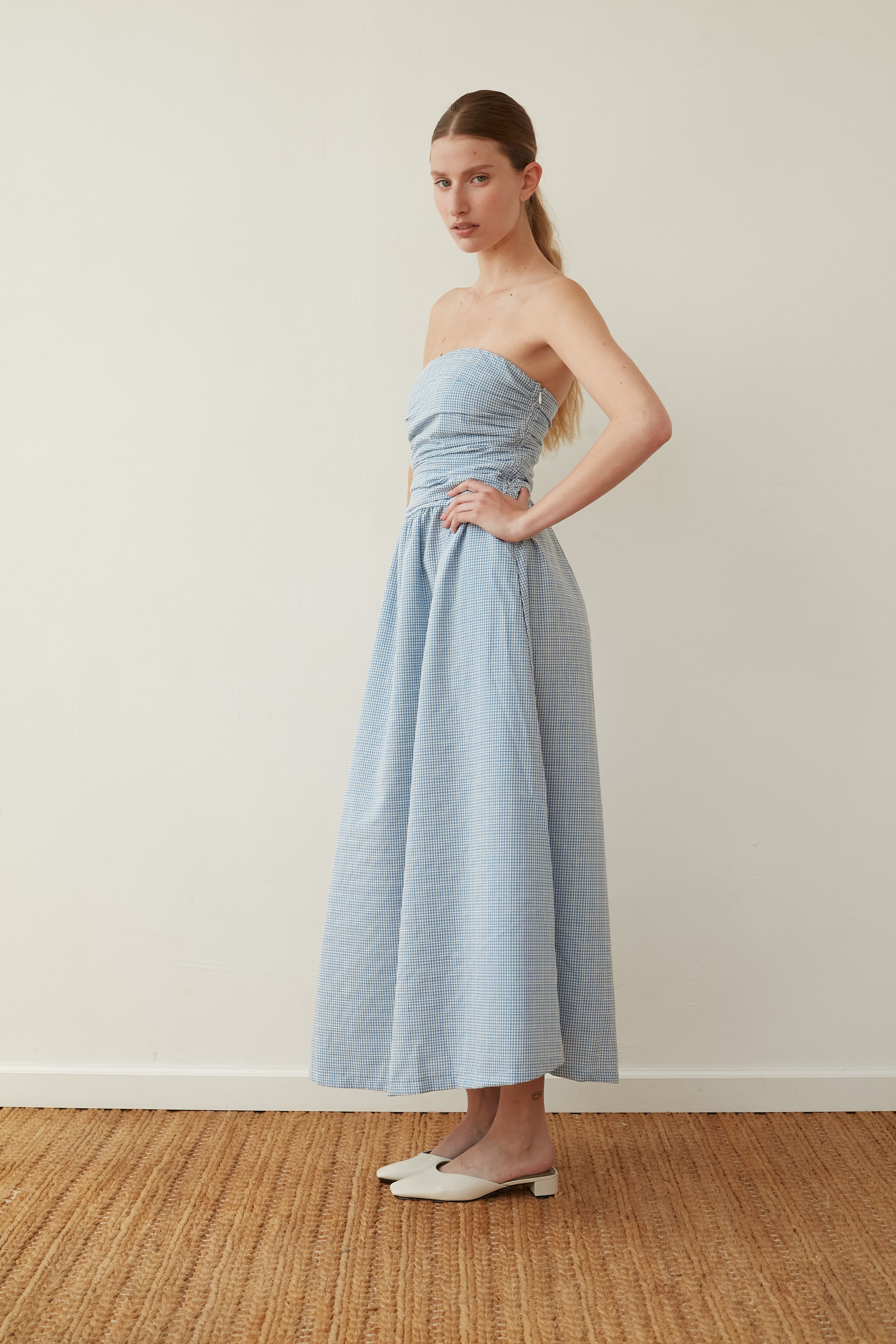 Strapless dress blue Plaid