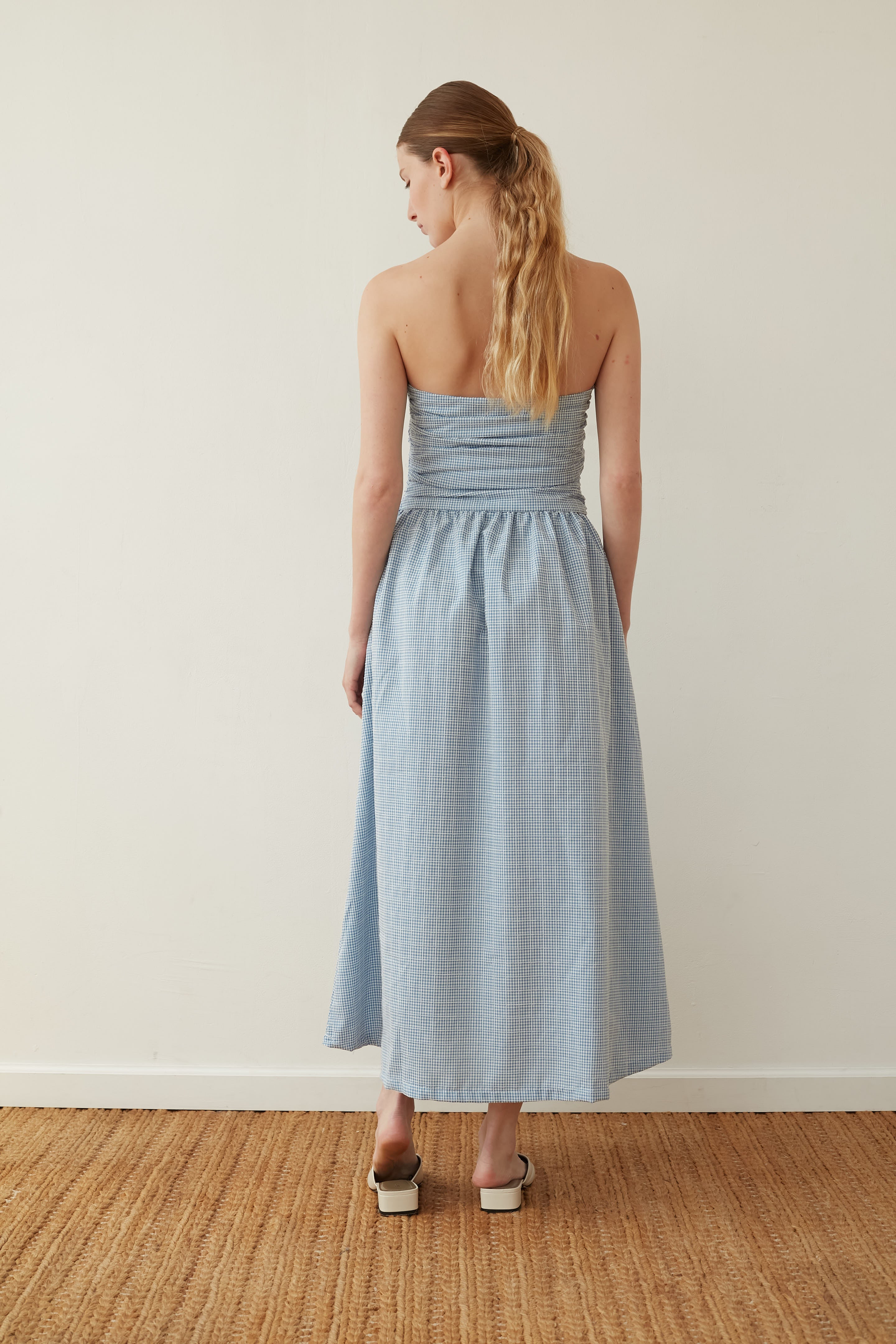 Strapless dress blue Plaid