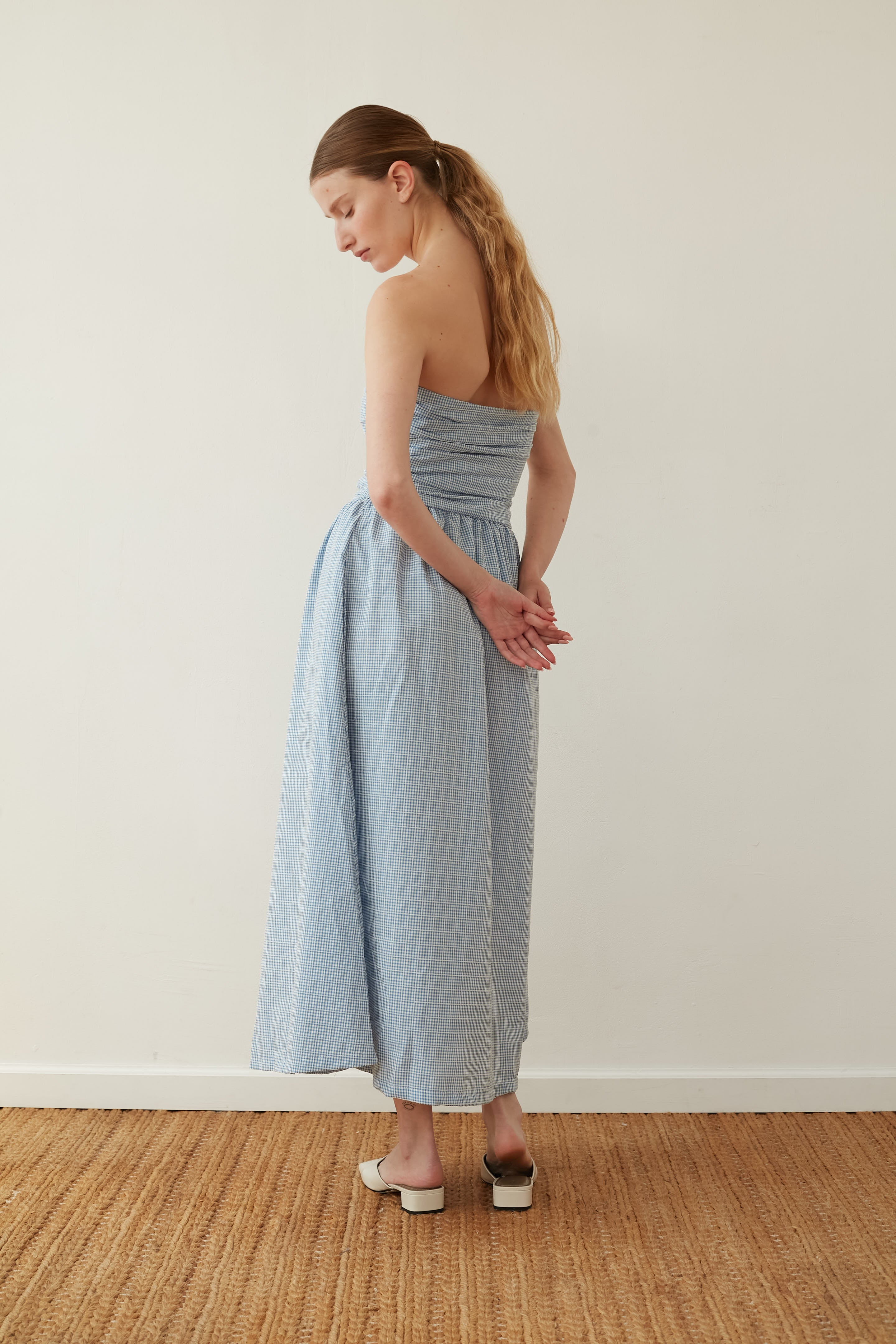 Strapless dress blue Plaid