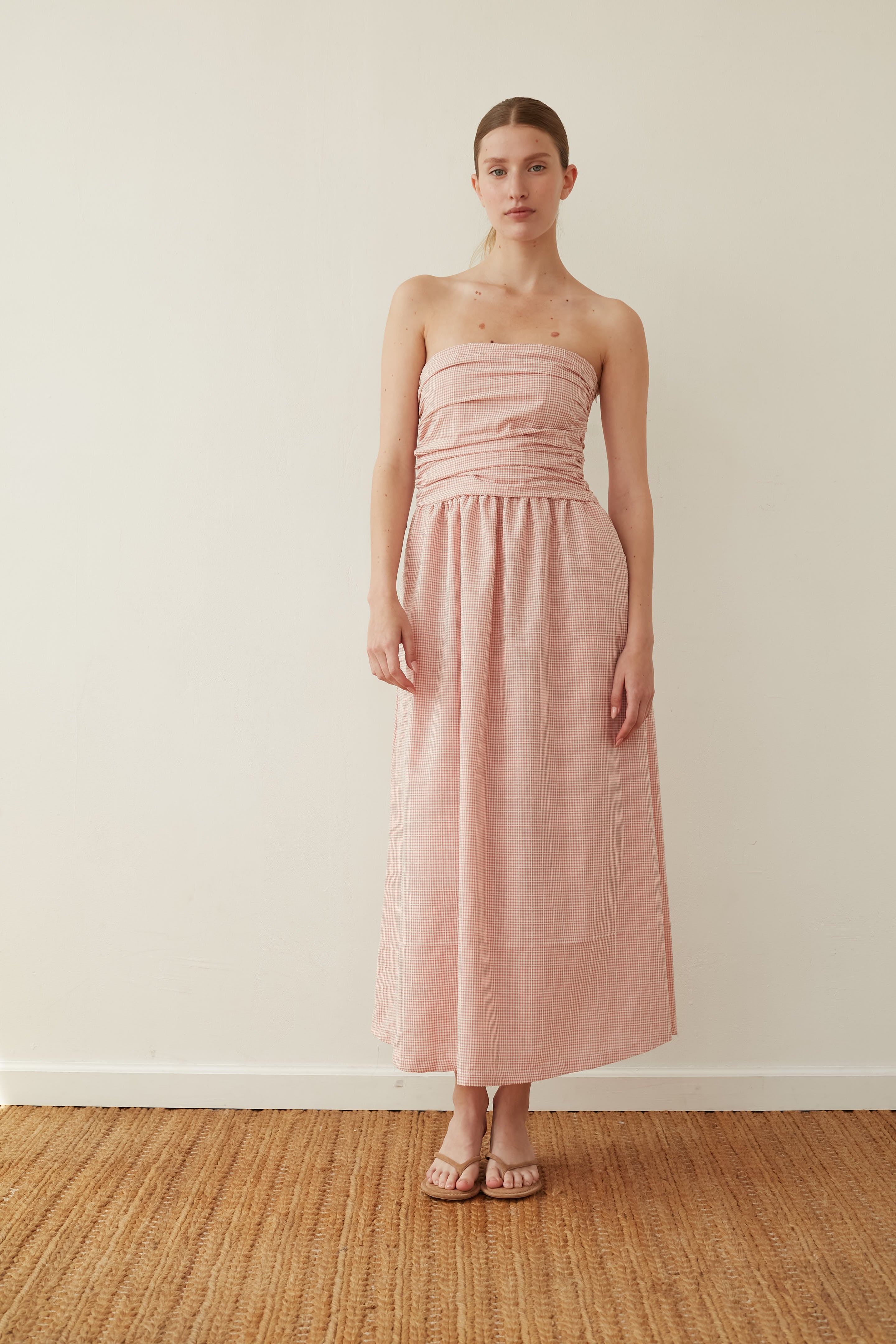 Strapless dress pink Plaid