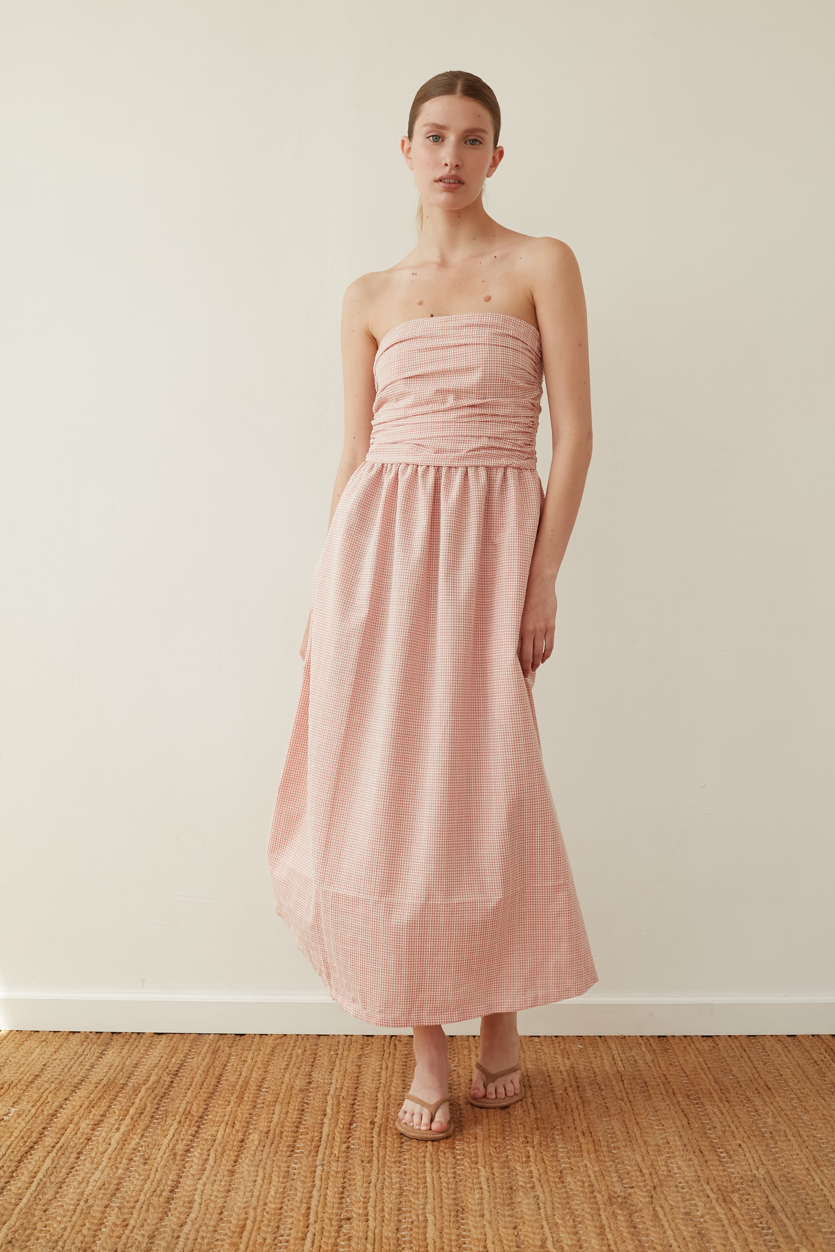 Strapless dress pink Plaid