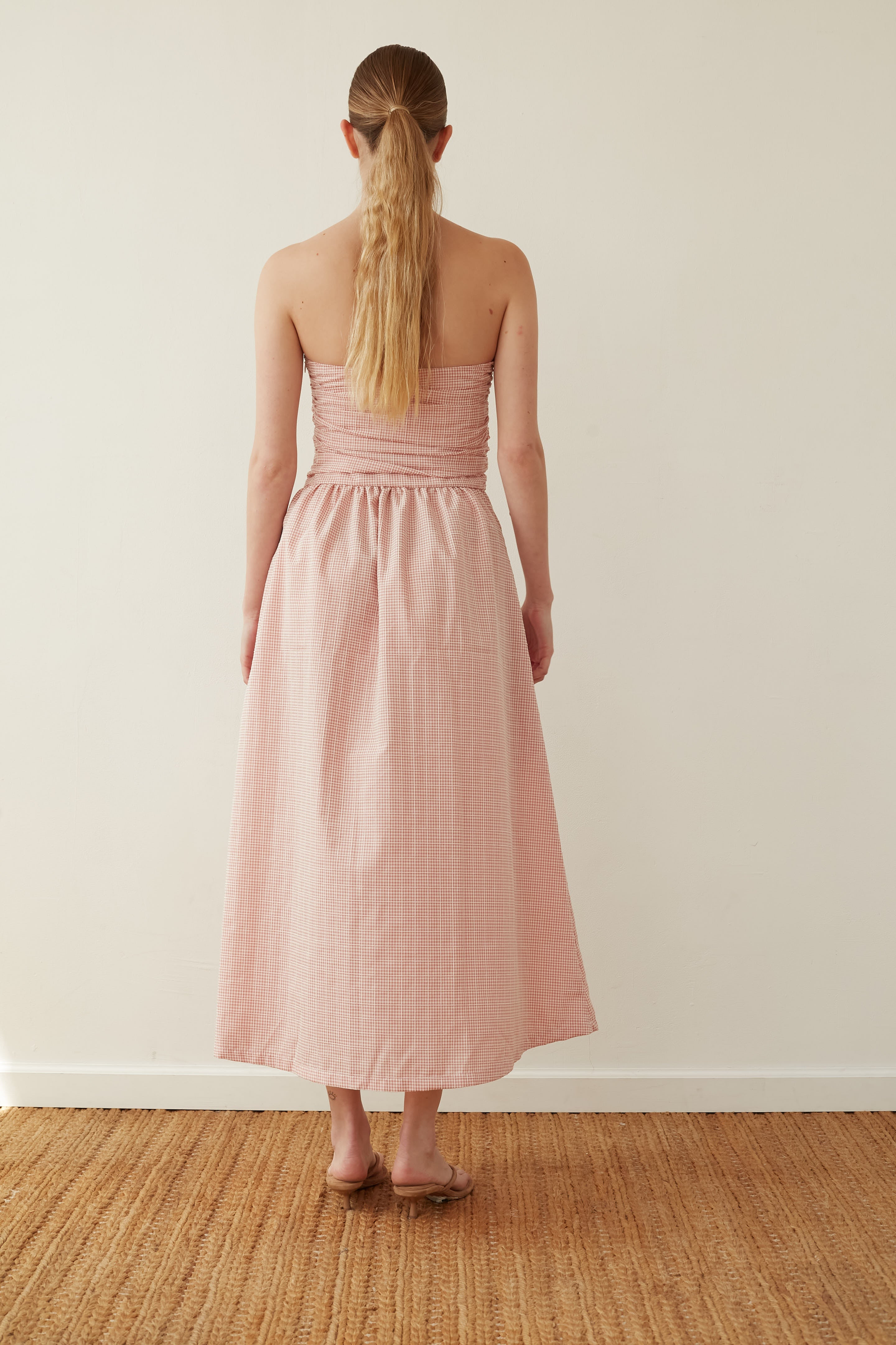 Strapless dress pink Plaid
