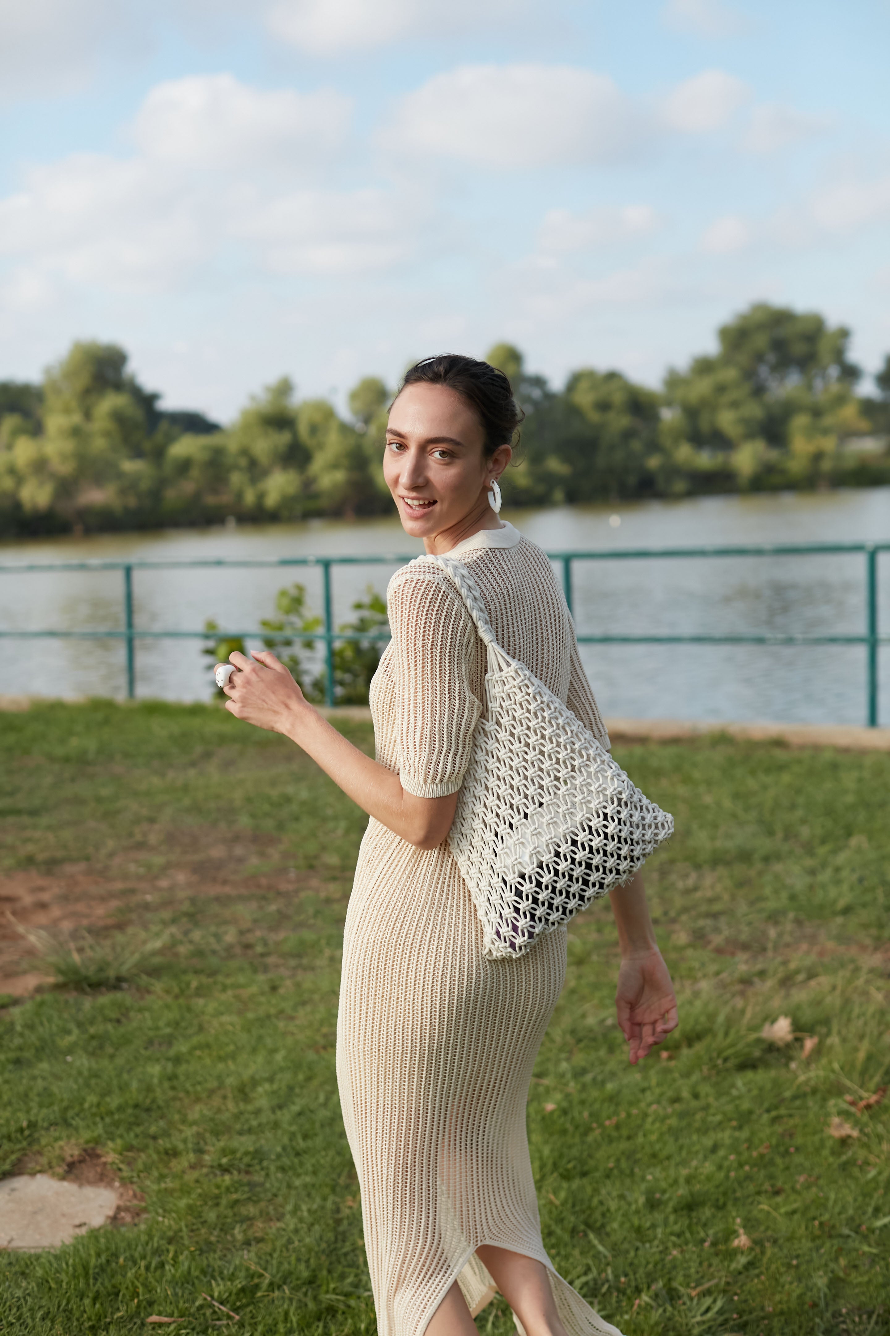 net knit dress beige