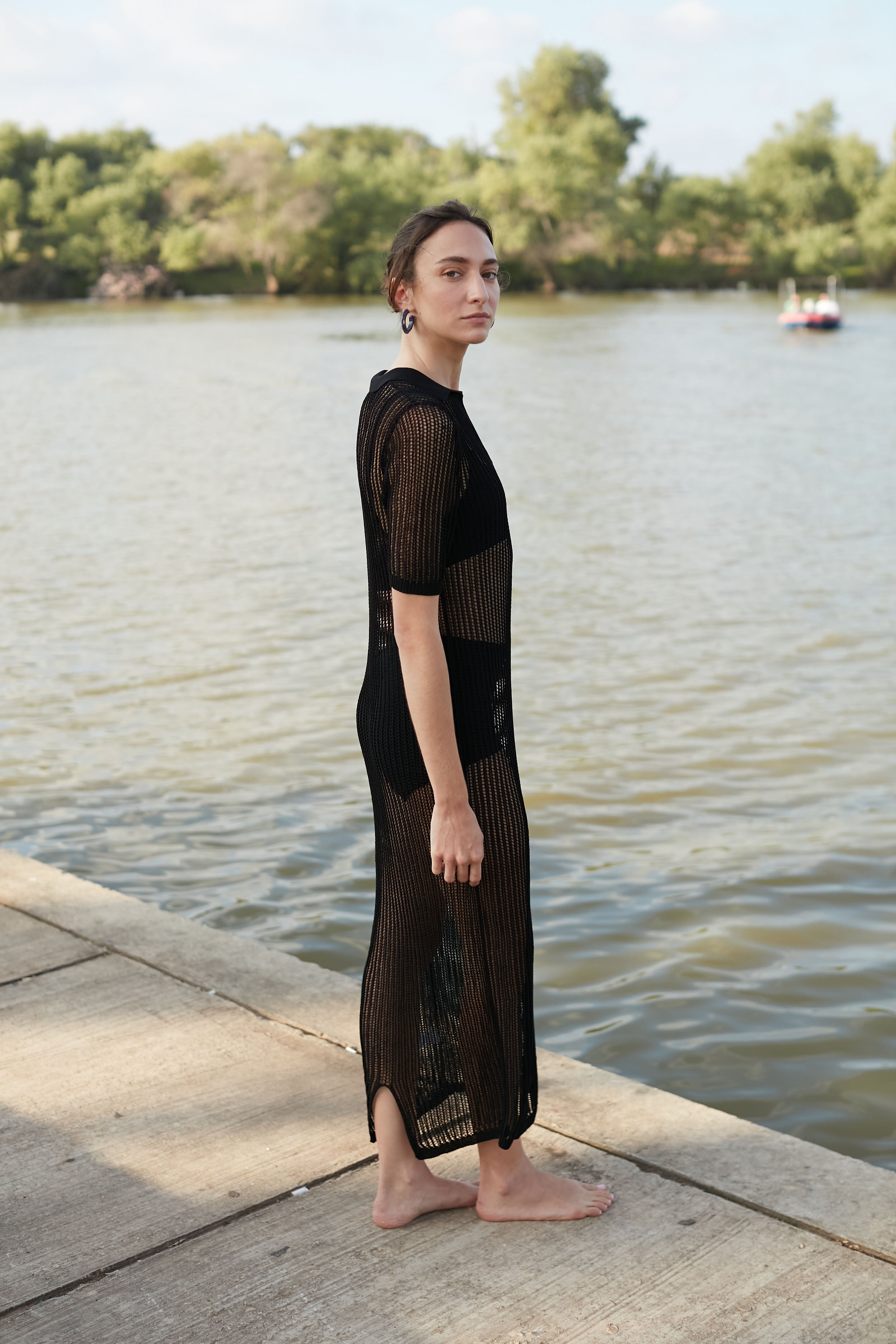 net knit dress black
