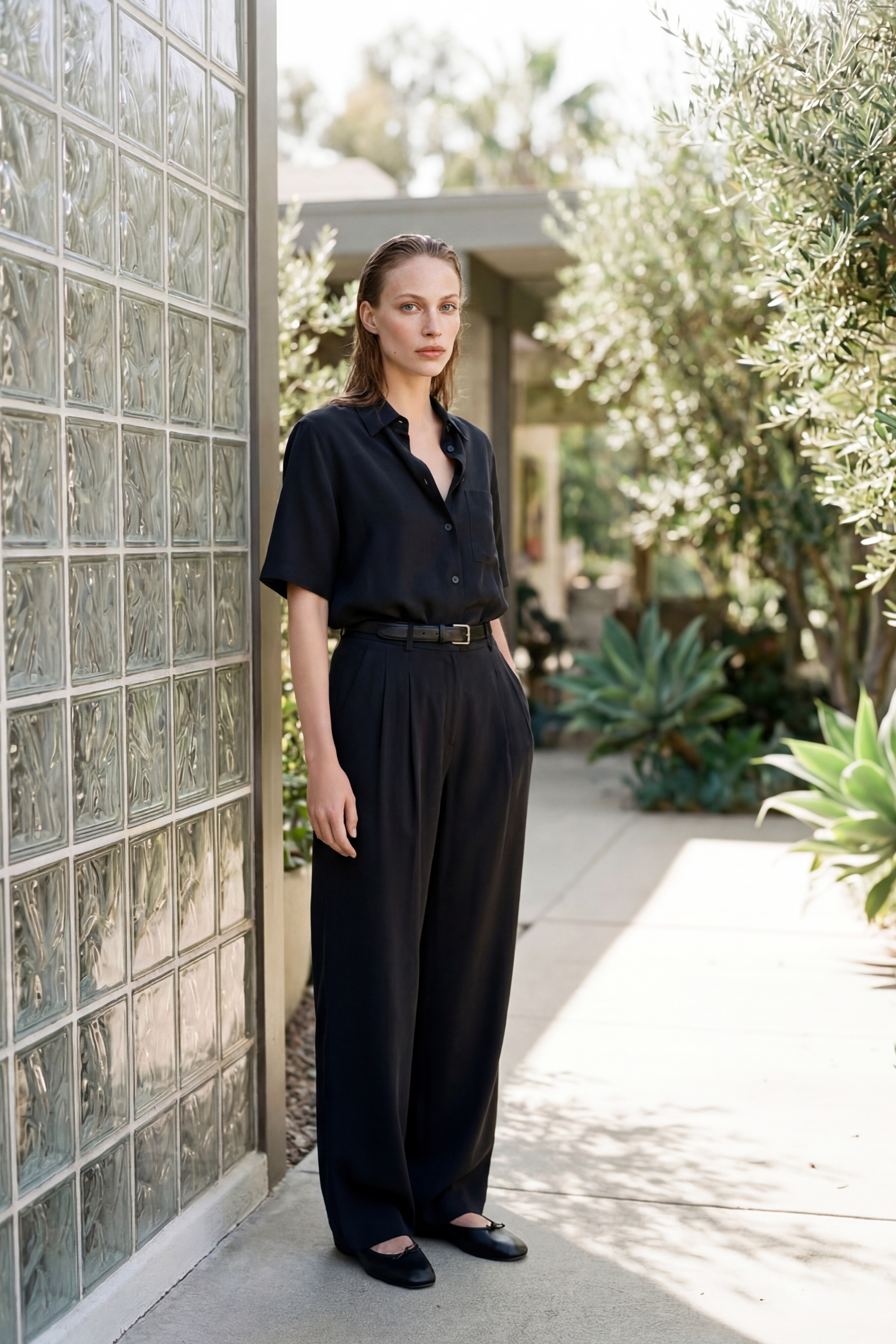 Tencel buttoned top BLACK