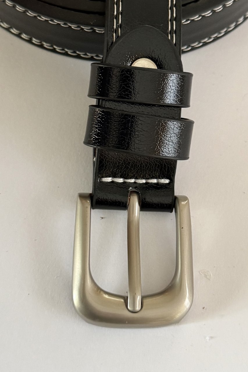 Stitches leather belt black