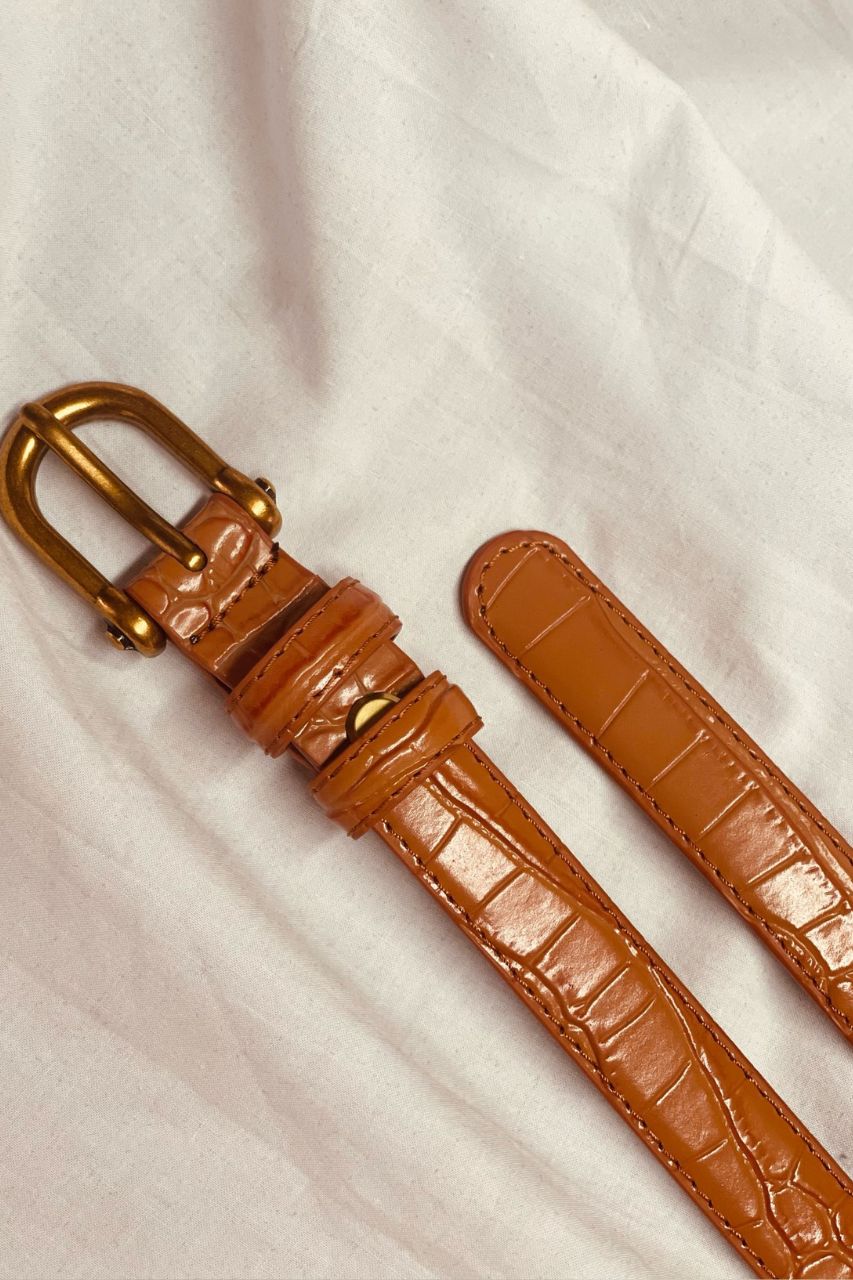 croco leather belt Camel