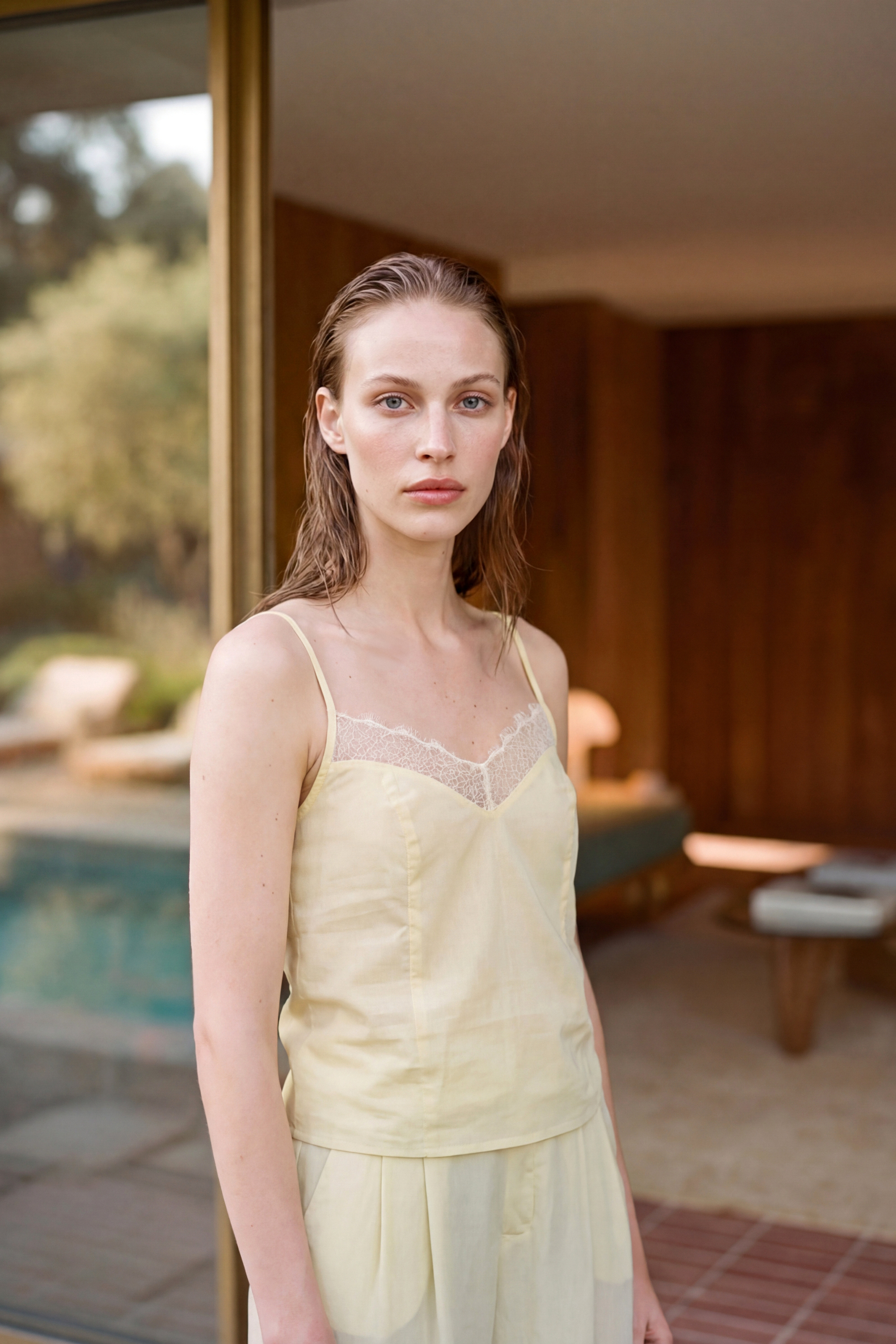 Lace Silk Cami Yellow