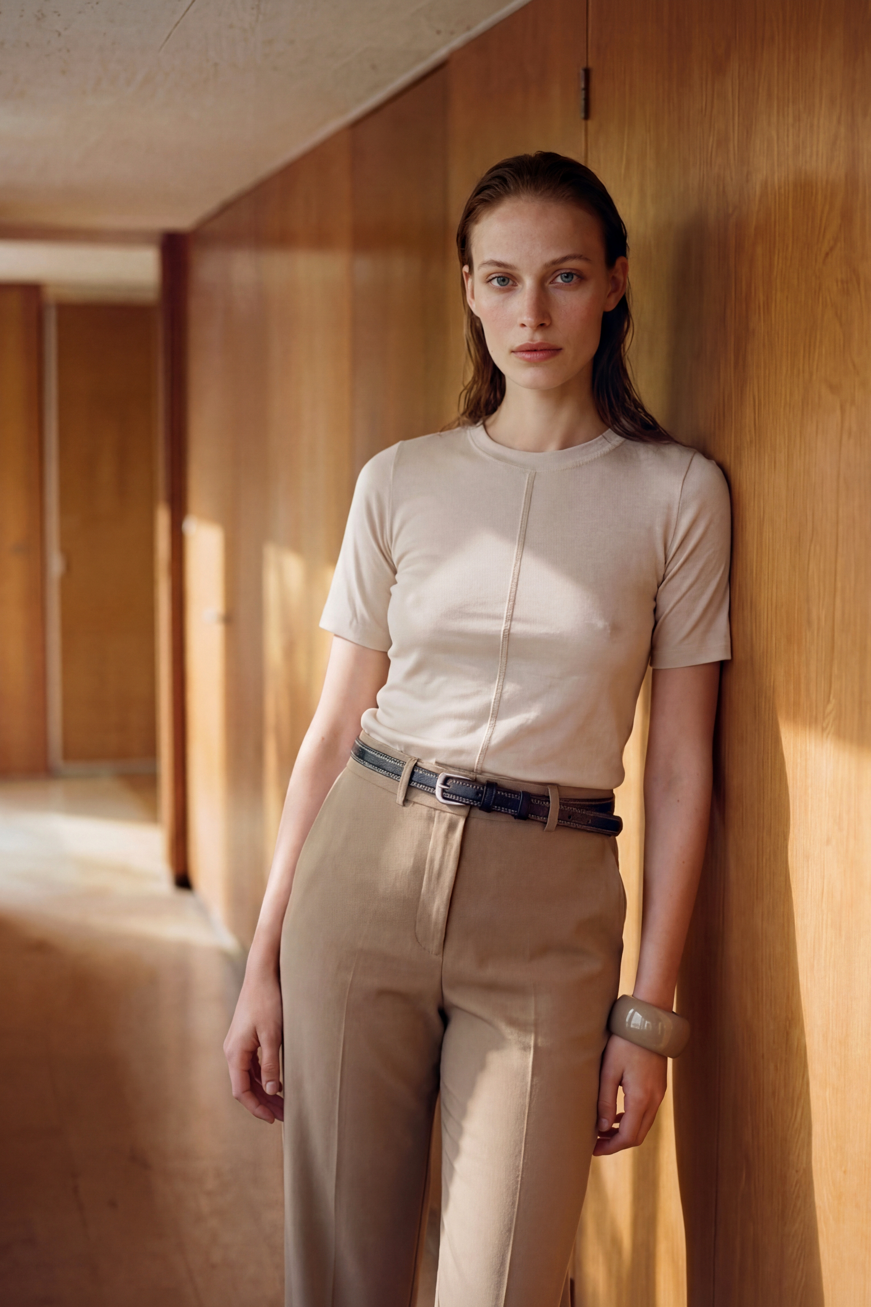 Flatlock t shirt beige