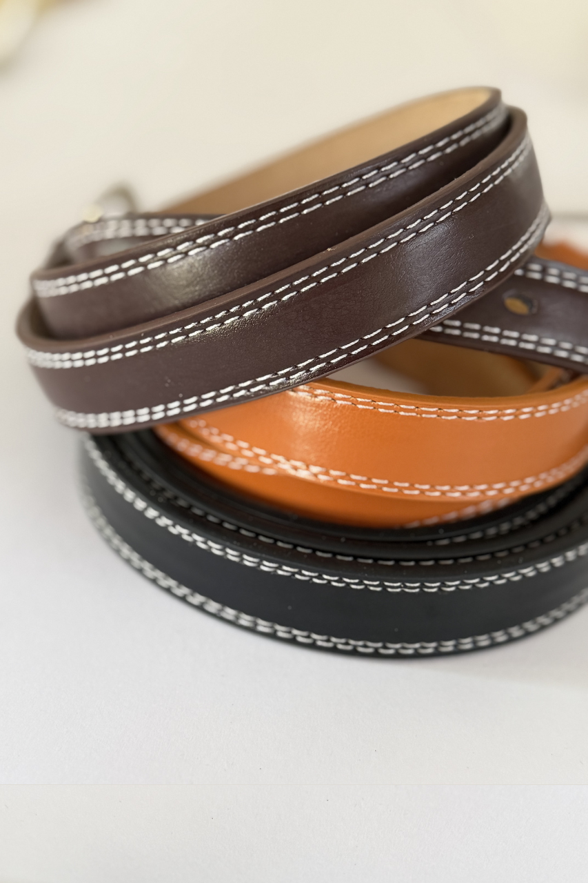 Stitches leather belt black