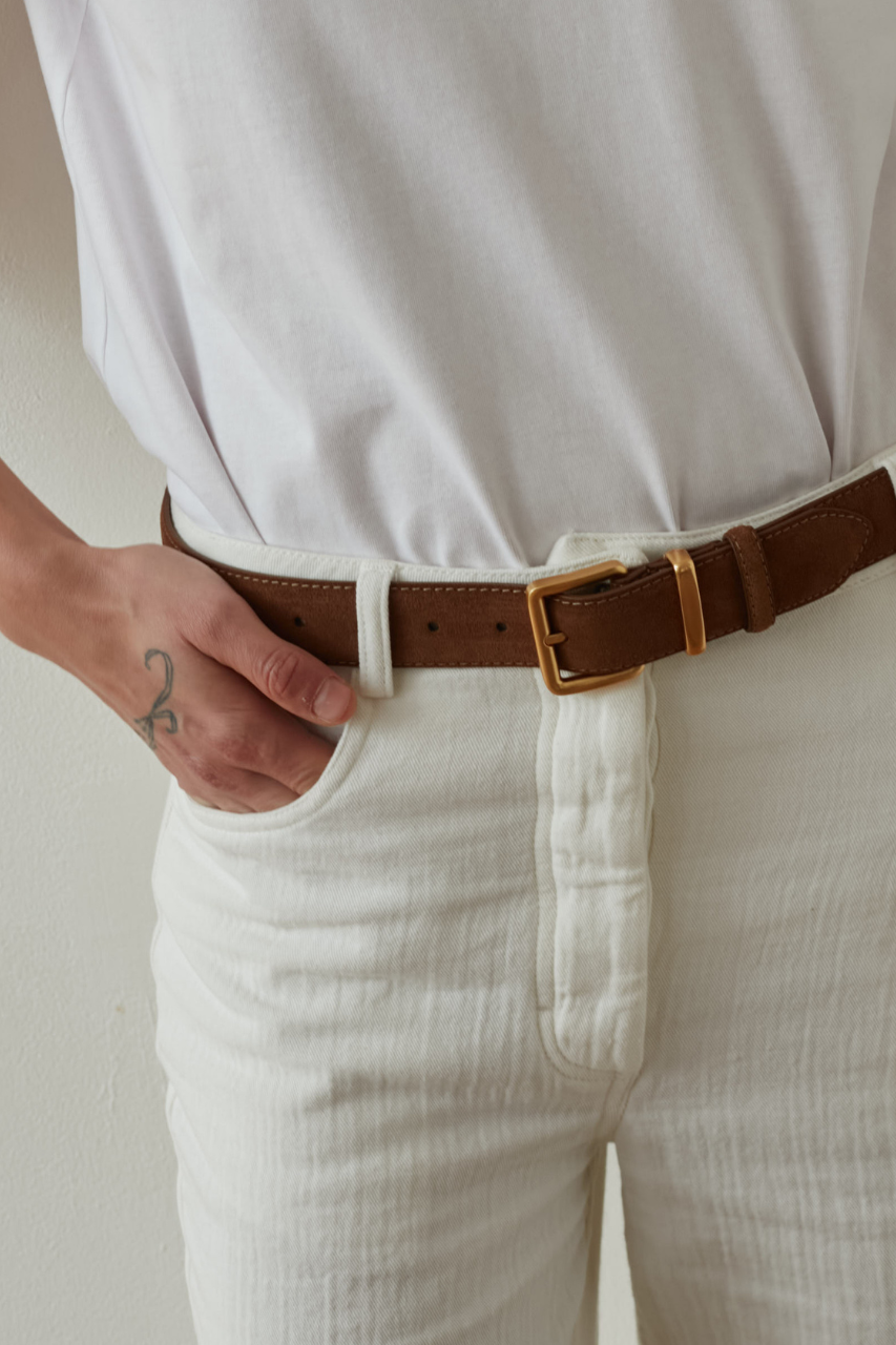 Suede belt camel