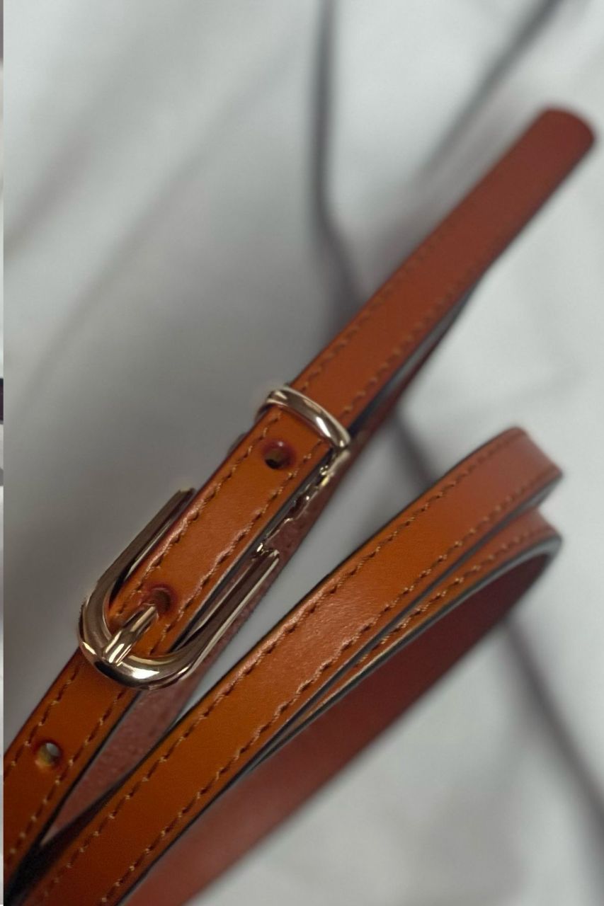 thin leather belt Camel