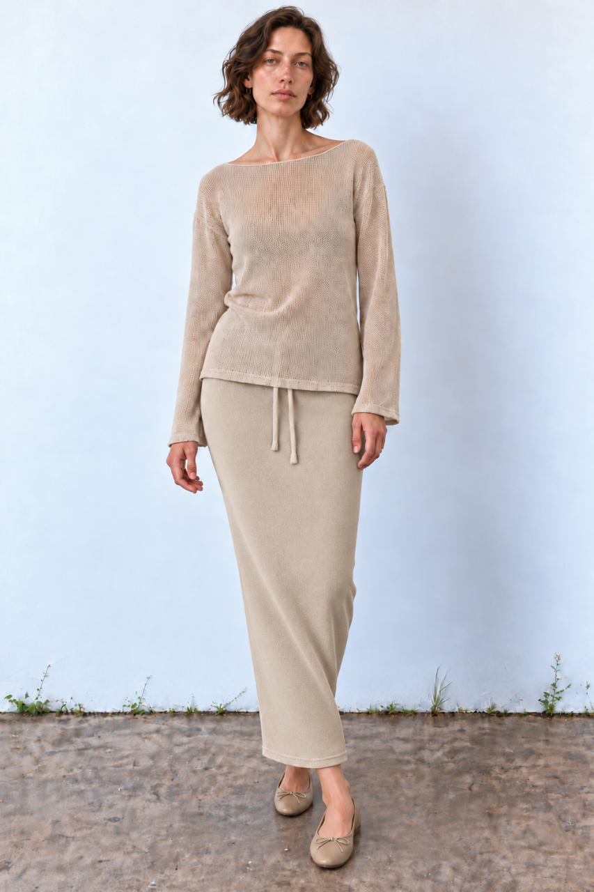 Knitted bateau top Sand