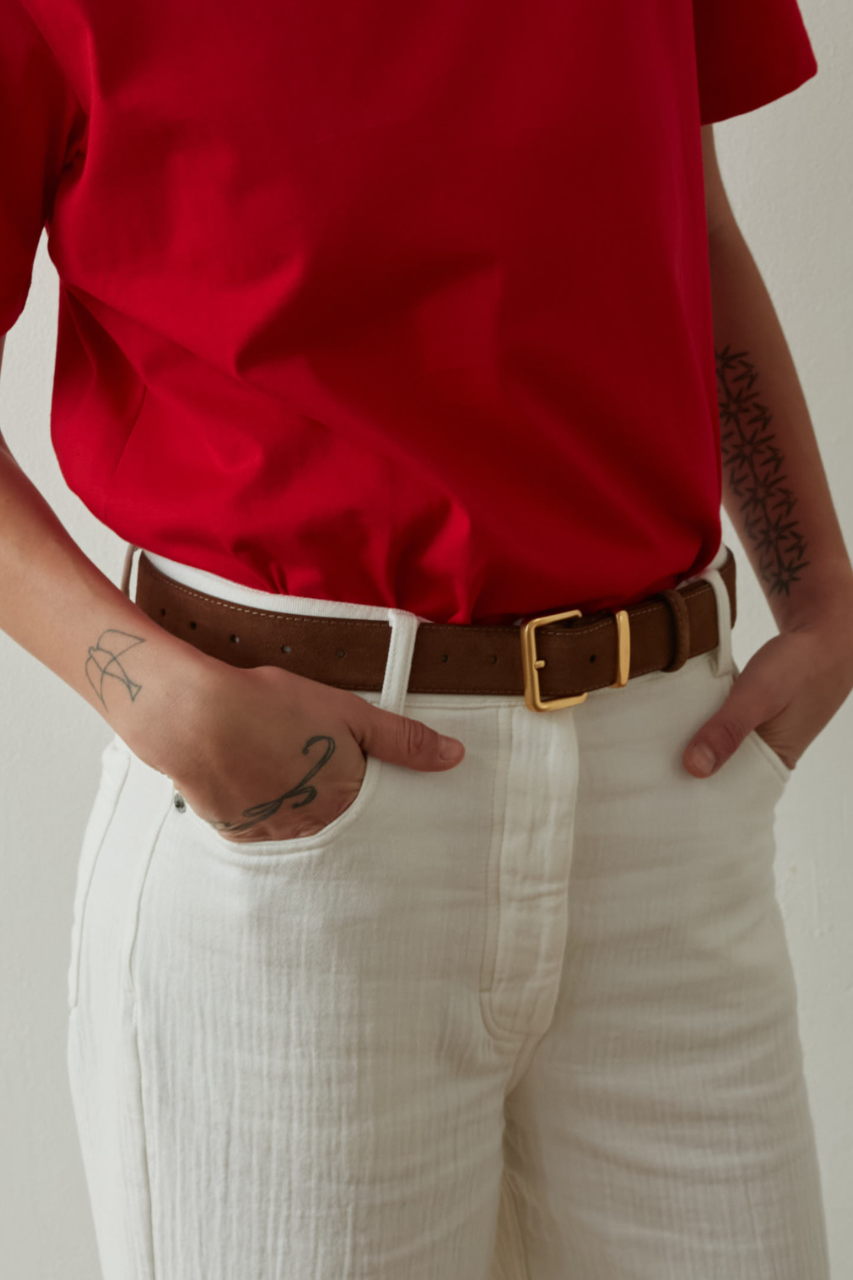 Suede belt camel