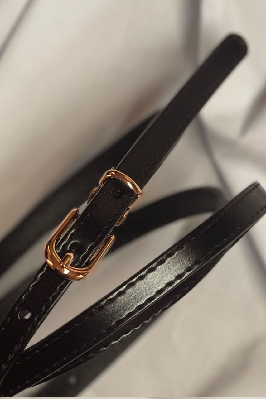 thin leather belt black