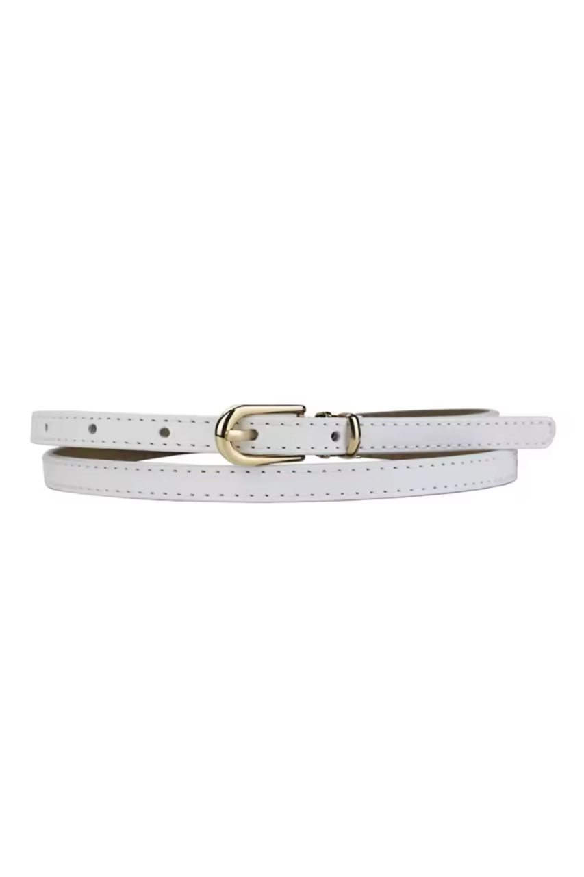 thin leather belt White