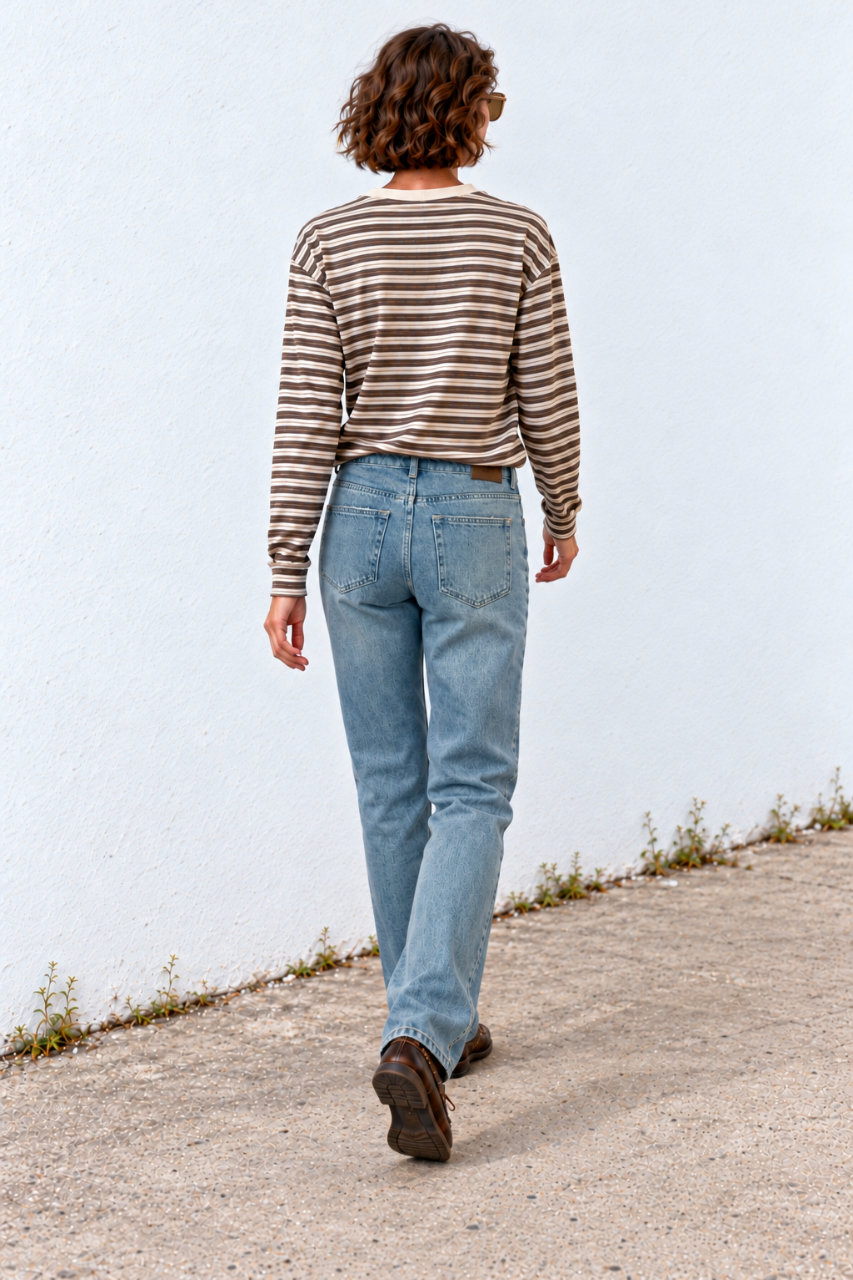 Stripes long T Brown