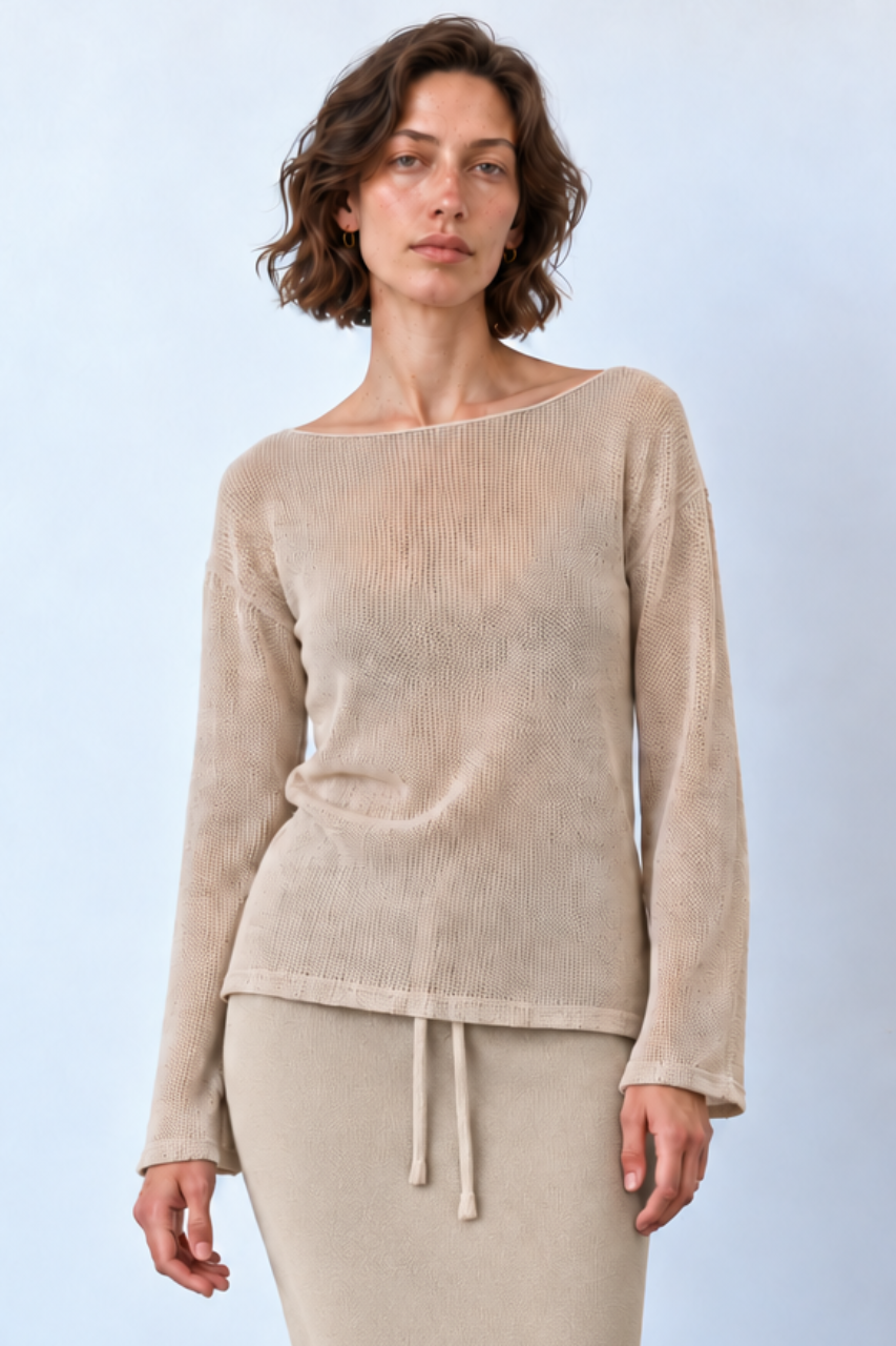 Knitted bateau top Sand