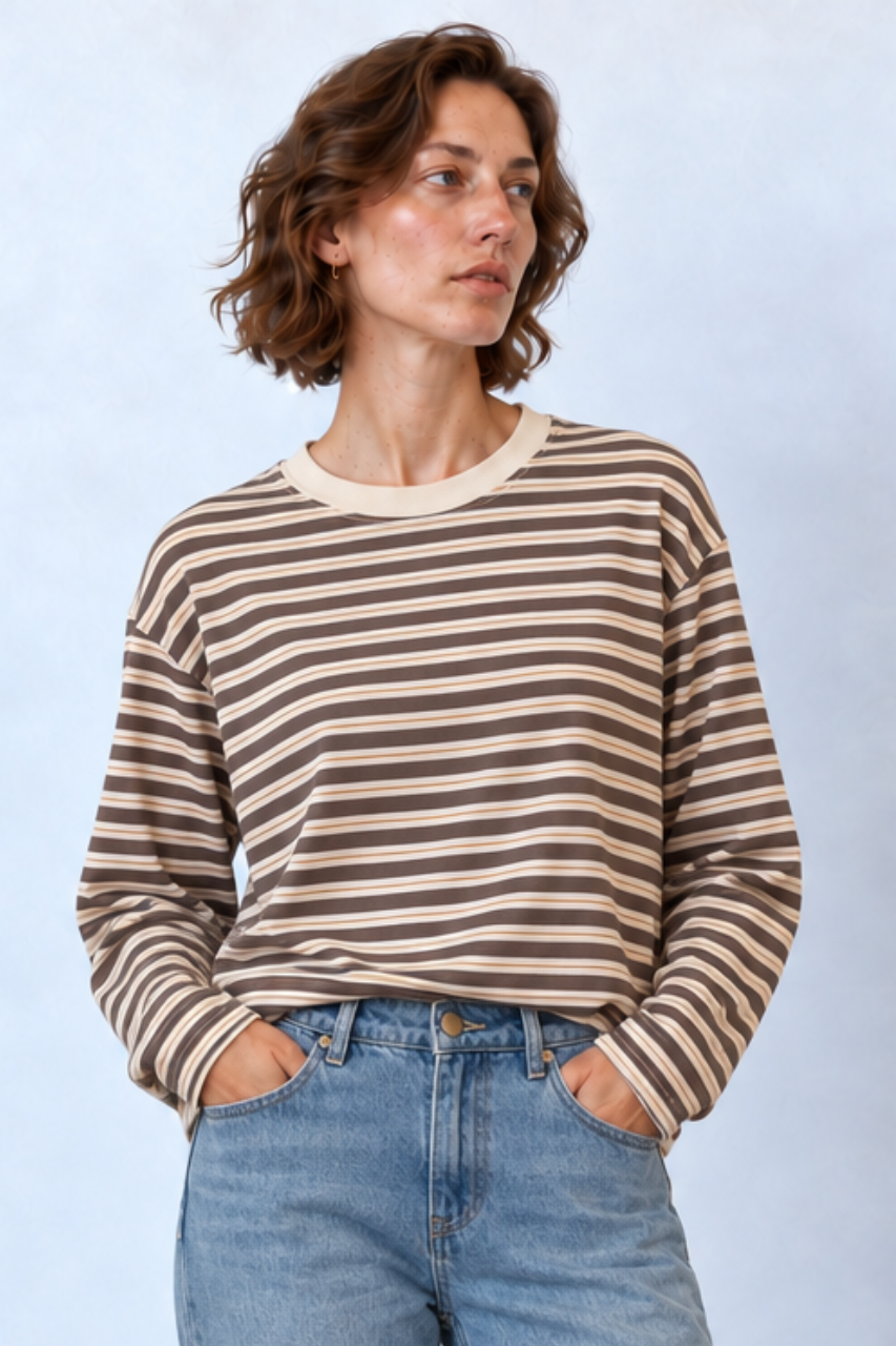 Stripes long T Brown