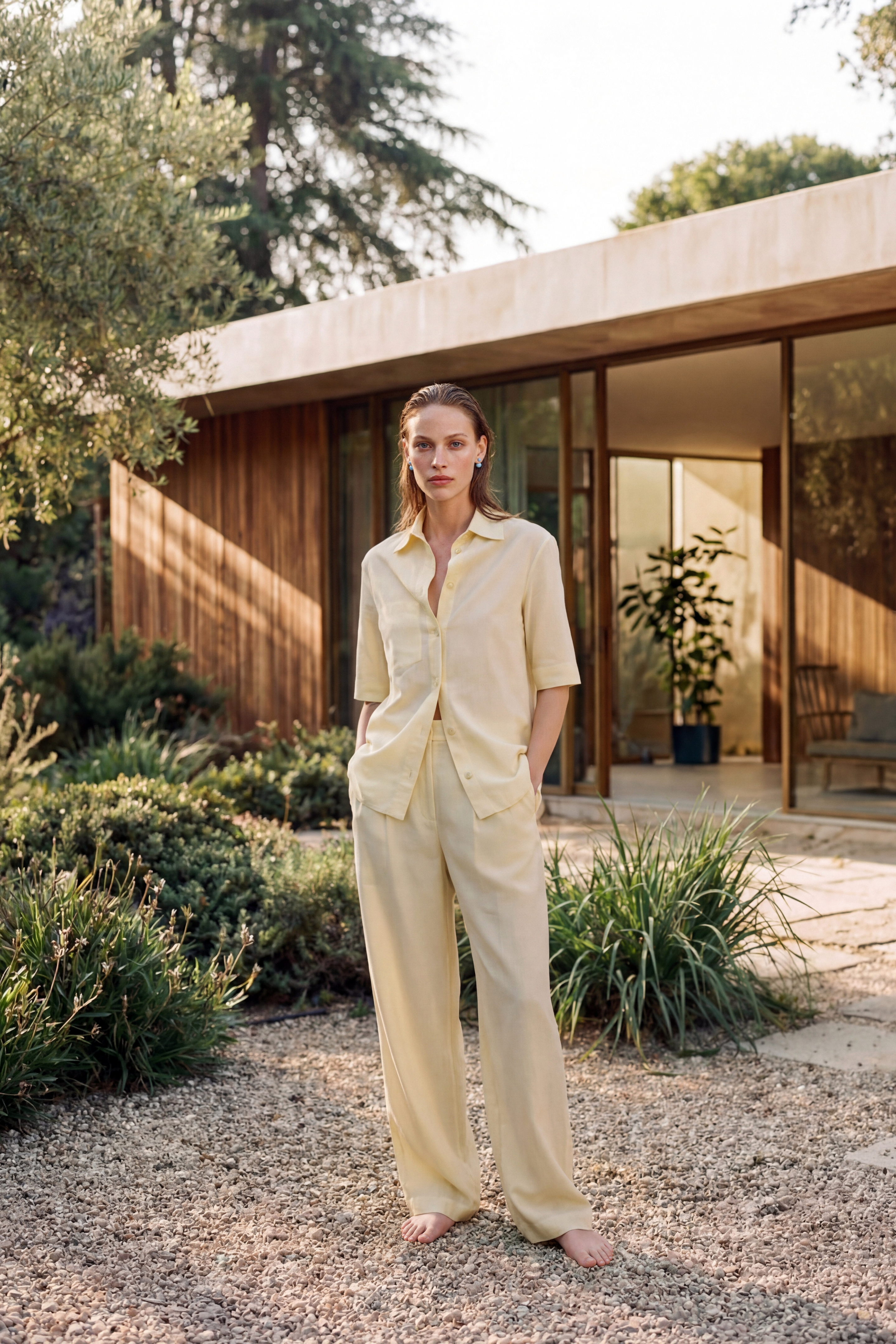 Wide Bruno Silk Pants Yellow