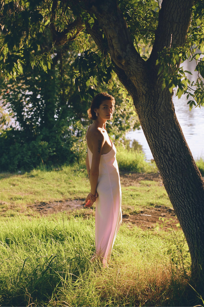 July one shoulder dress pink