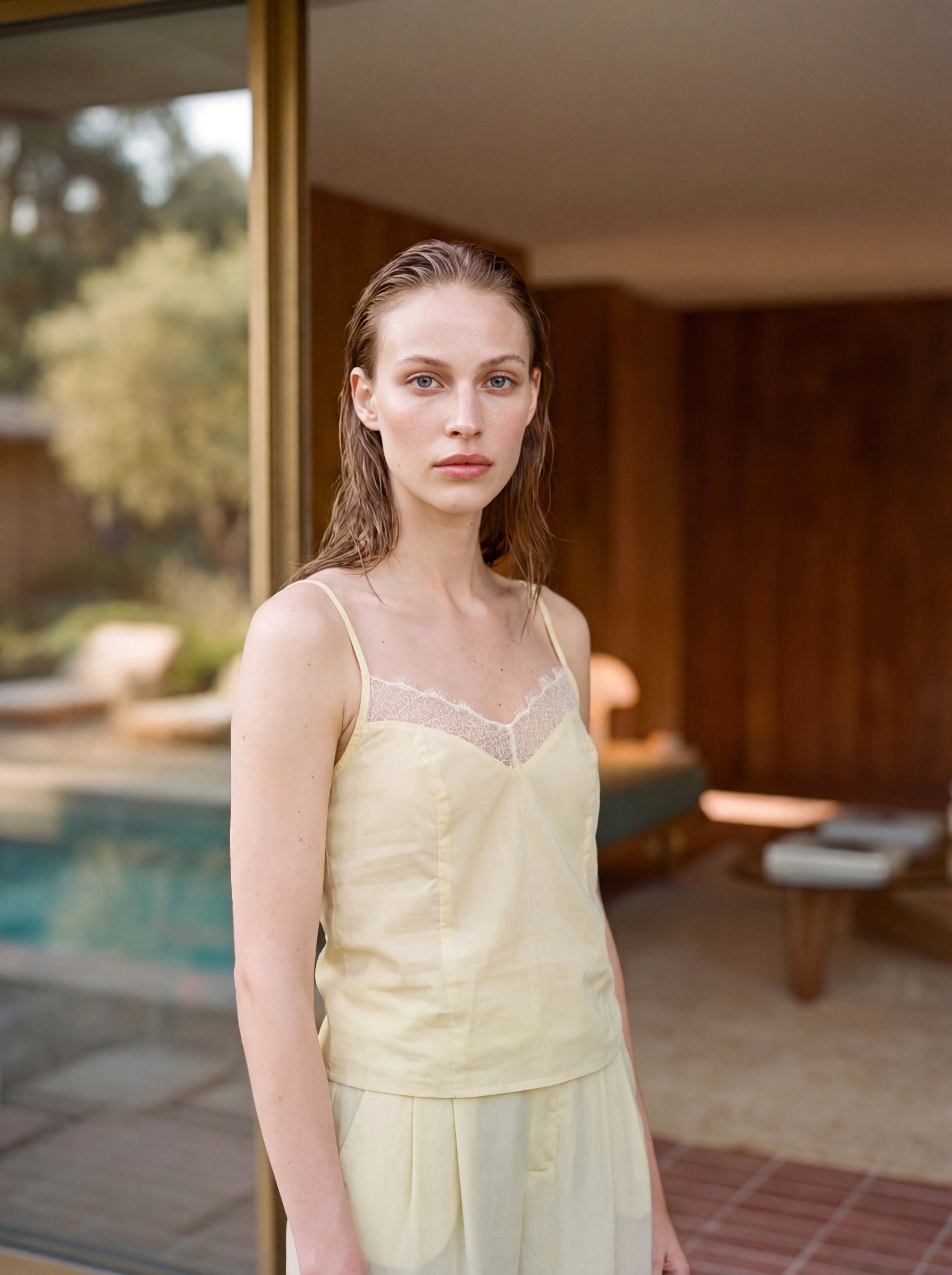 Lace Silk Cami Yellow