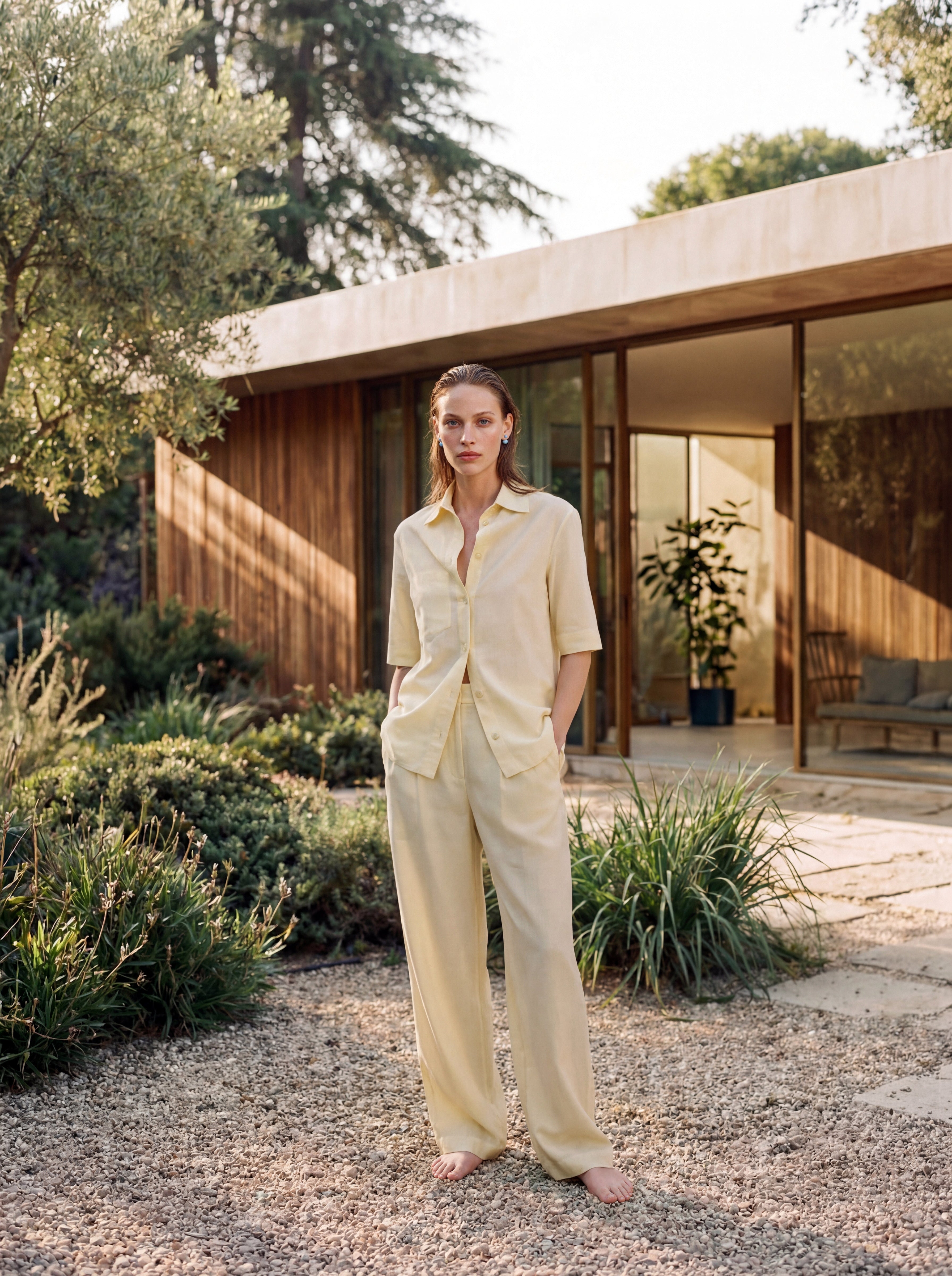 Wide Bruno Silk Pants Yellow