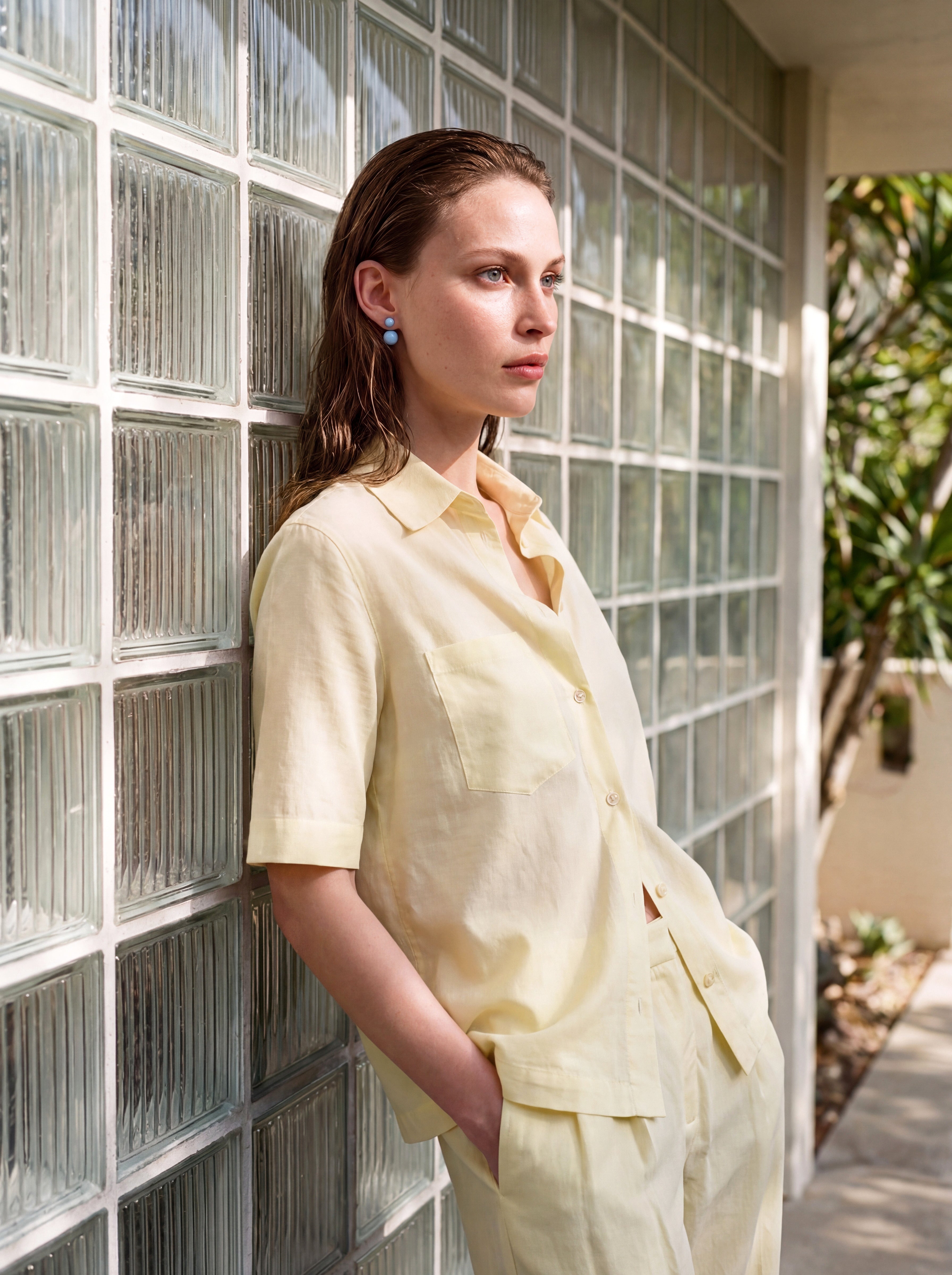 Tencel buttoned top yellow