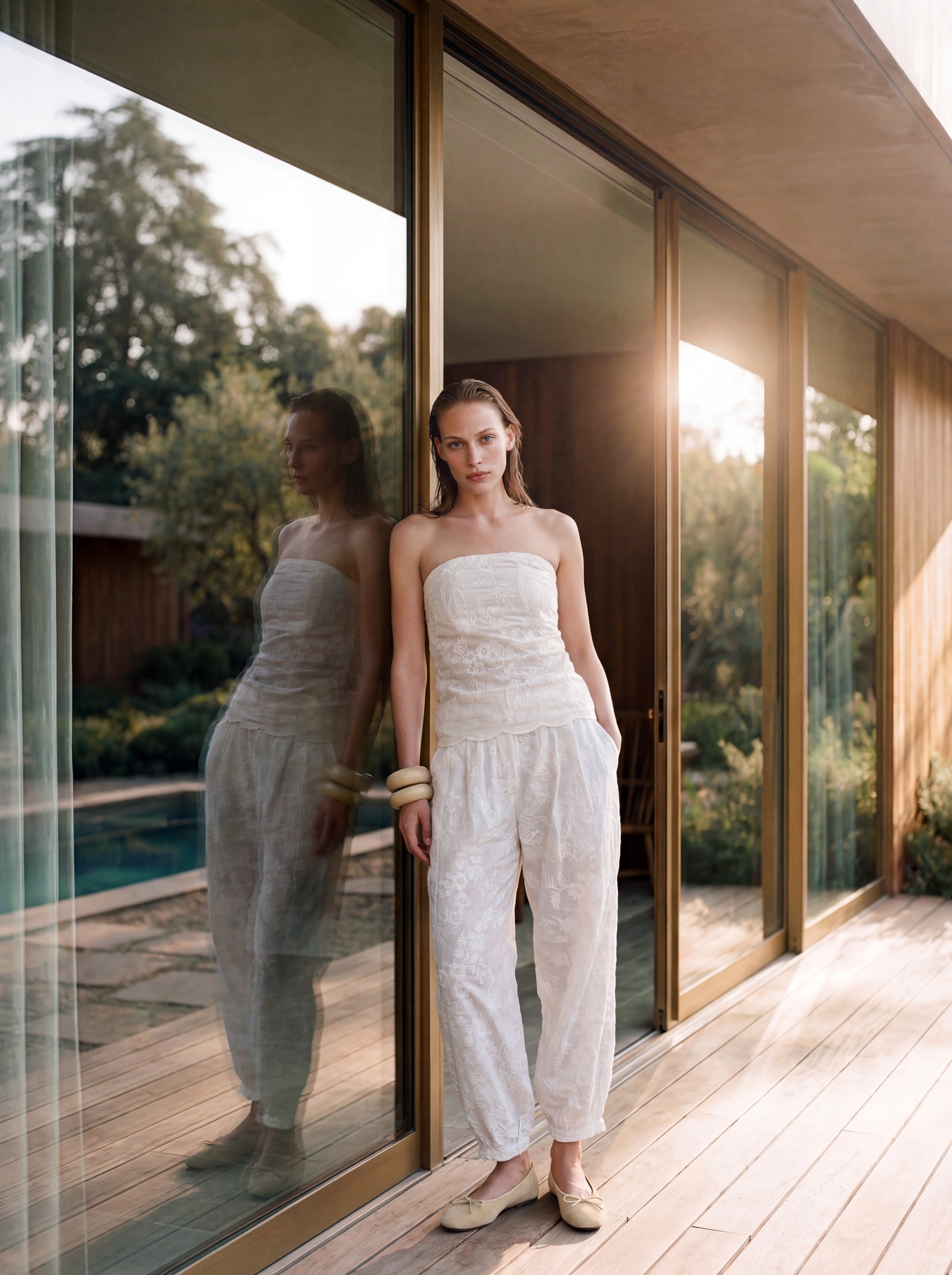 Embroidery Balloon Pants White