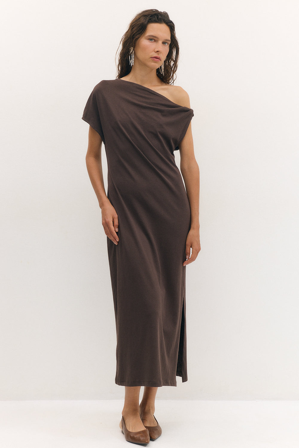 off shoulder dress chocolate