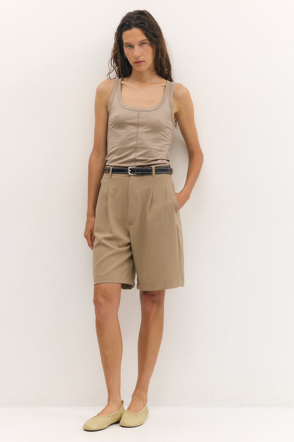 Flatlock tank top camel