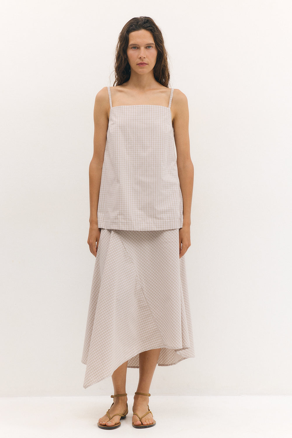 Asymmetric skirt Beige Plaid