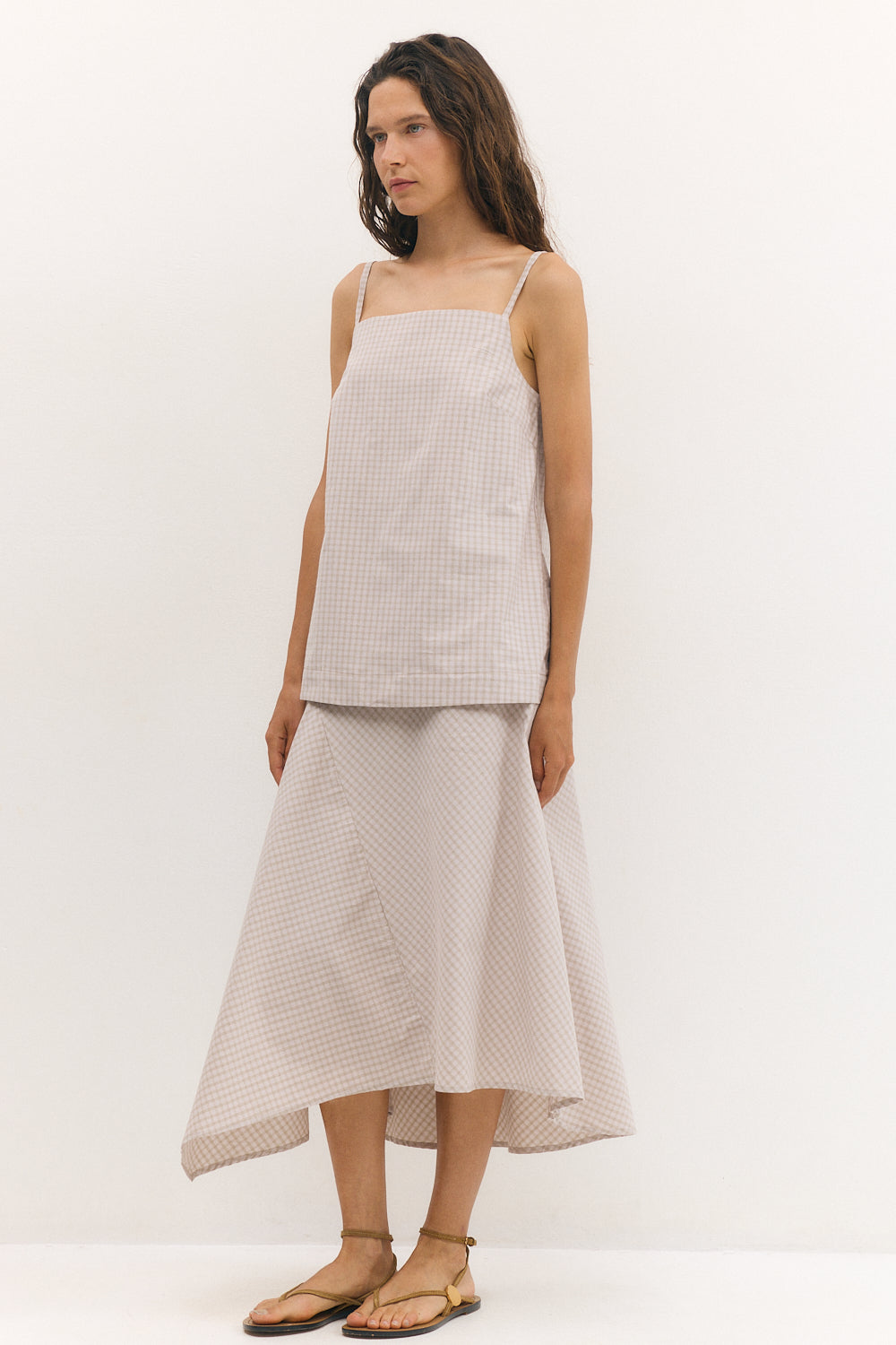 Asymmetric skirt Beige Plaid