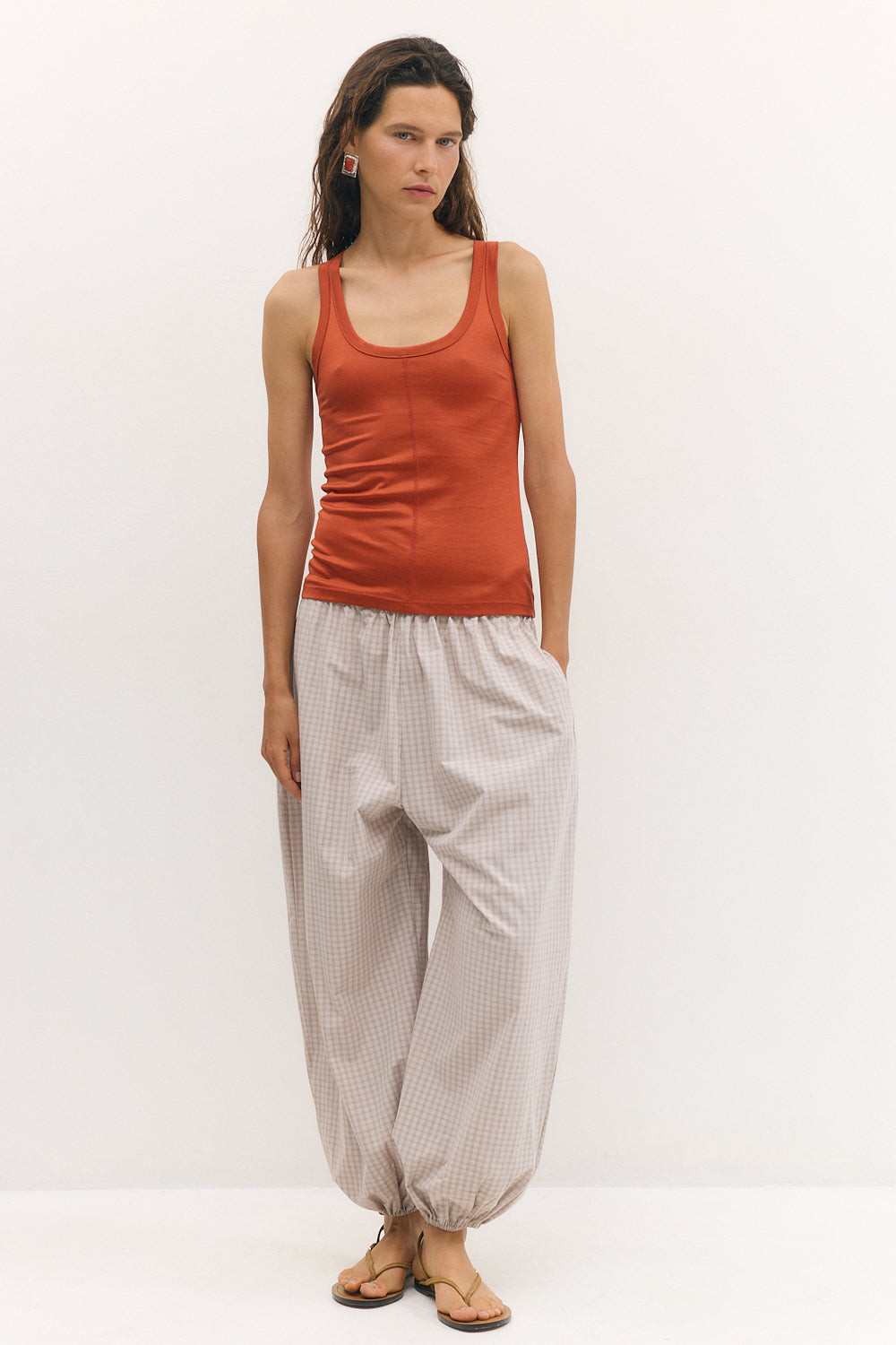 Balloon Pants Beige Plaid