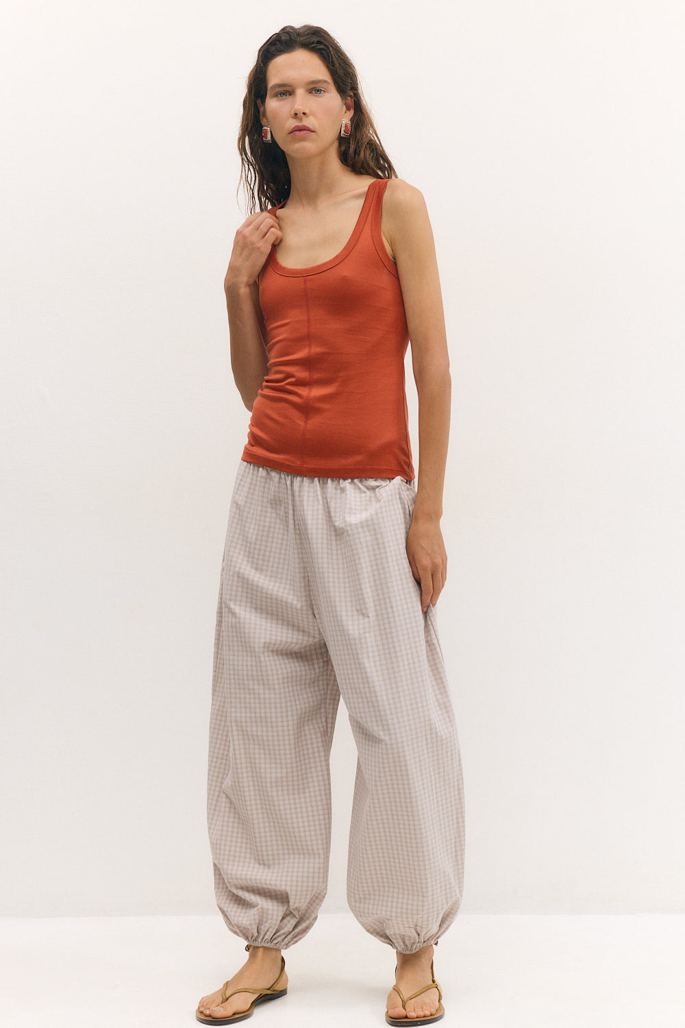 Balloon Pants Beige Plaid