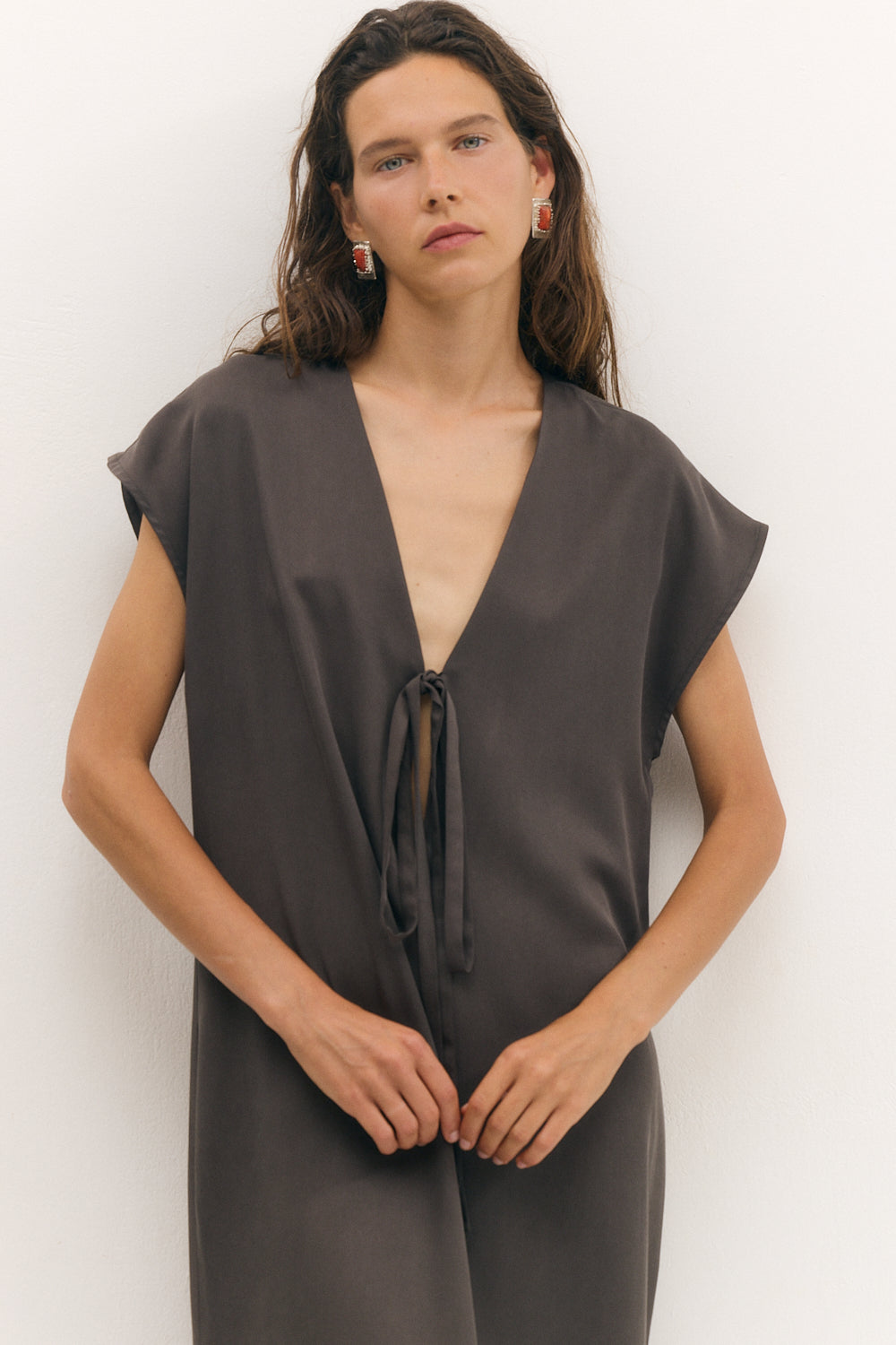 TIE V DRESS chocolate