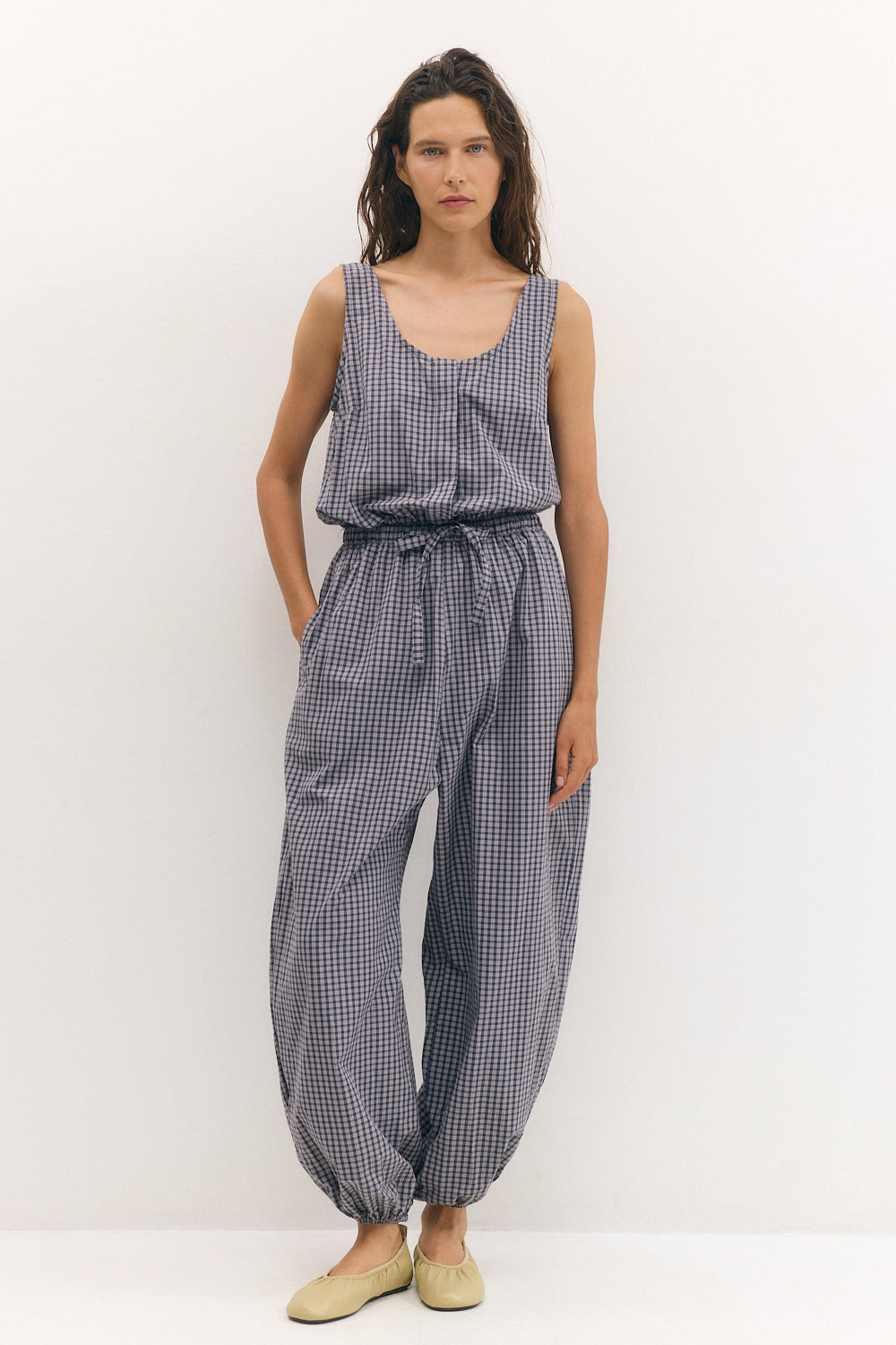 Balloon jumpsuit gray Plaid