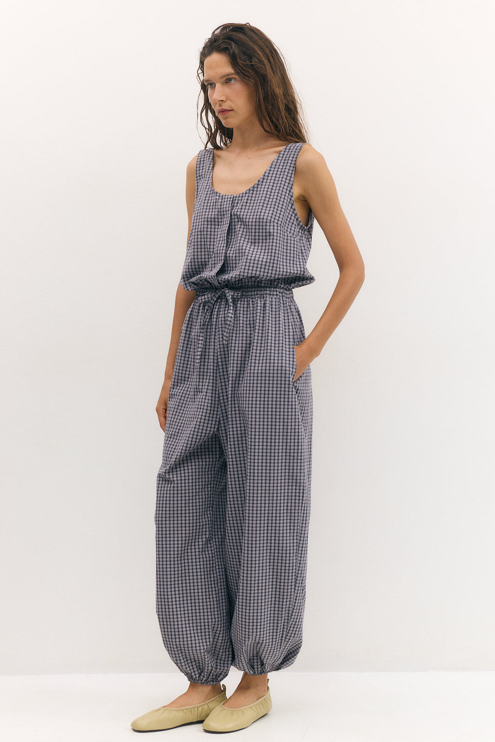 Balloon jumpsuit gray Plaid