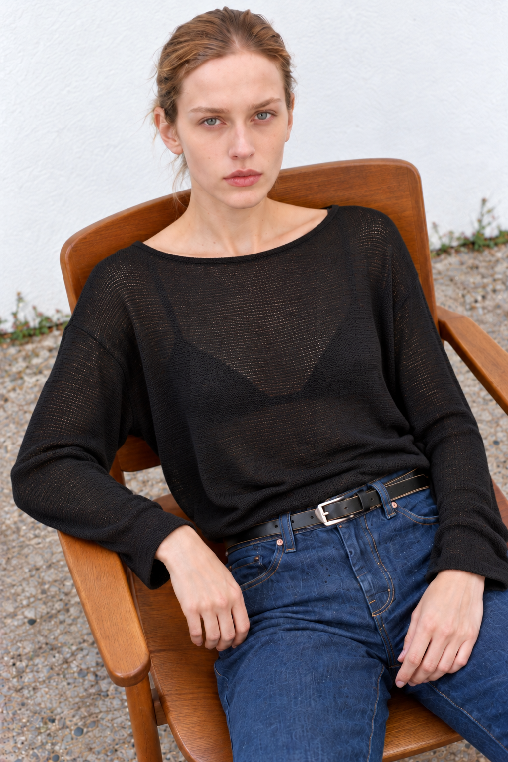 Knitted bateau top black