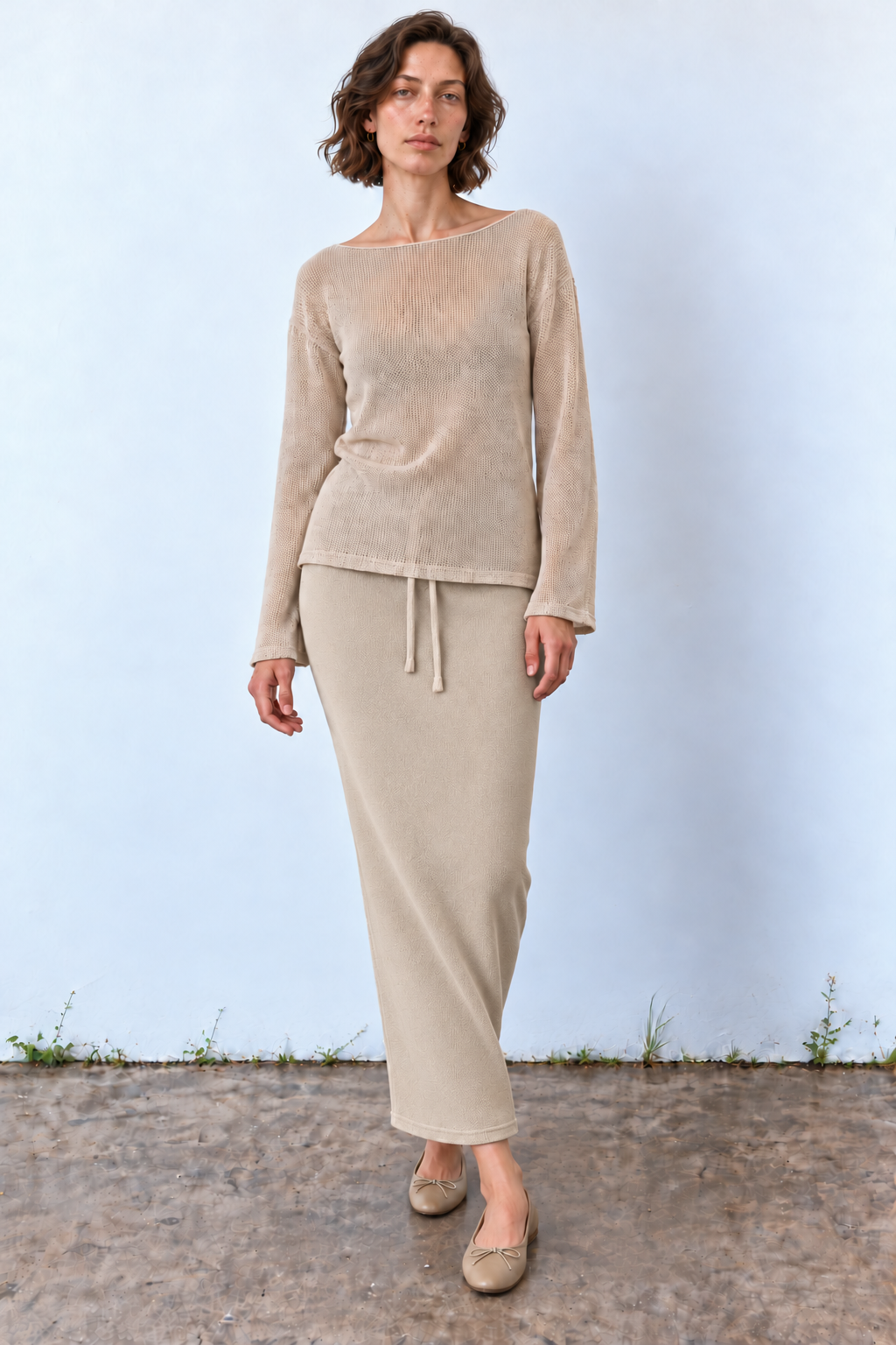 Knitted Straight skirt sand