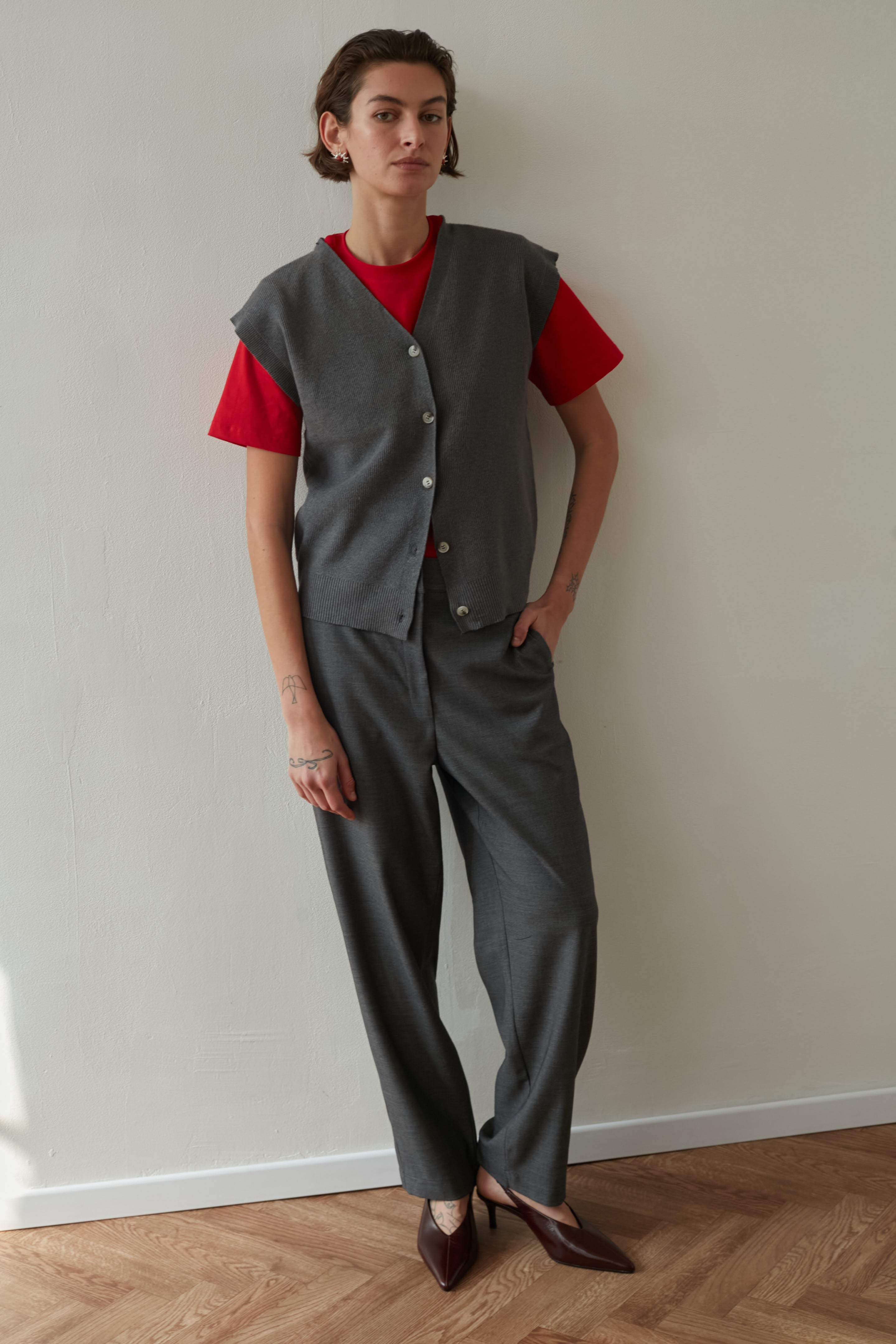 rib Knitted vest gray