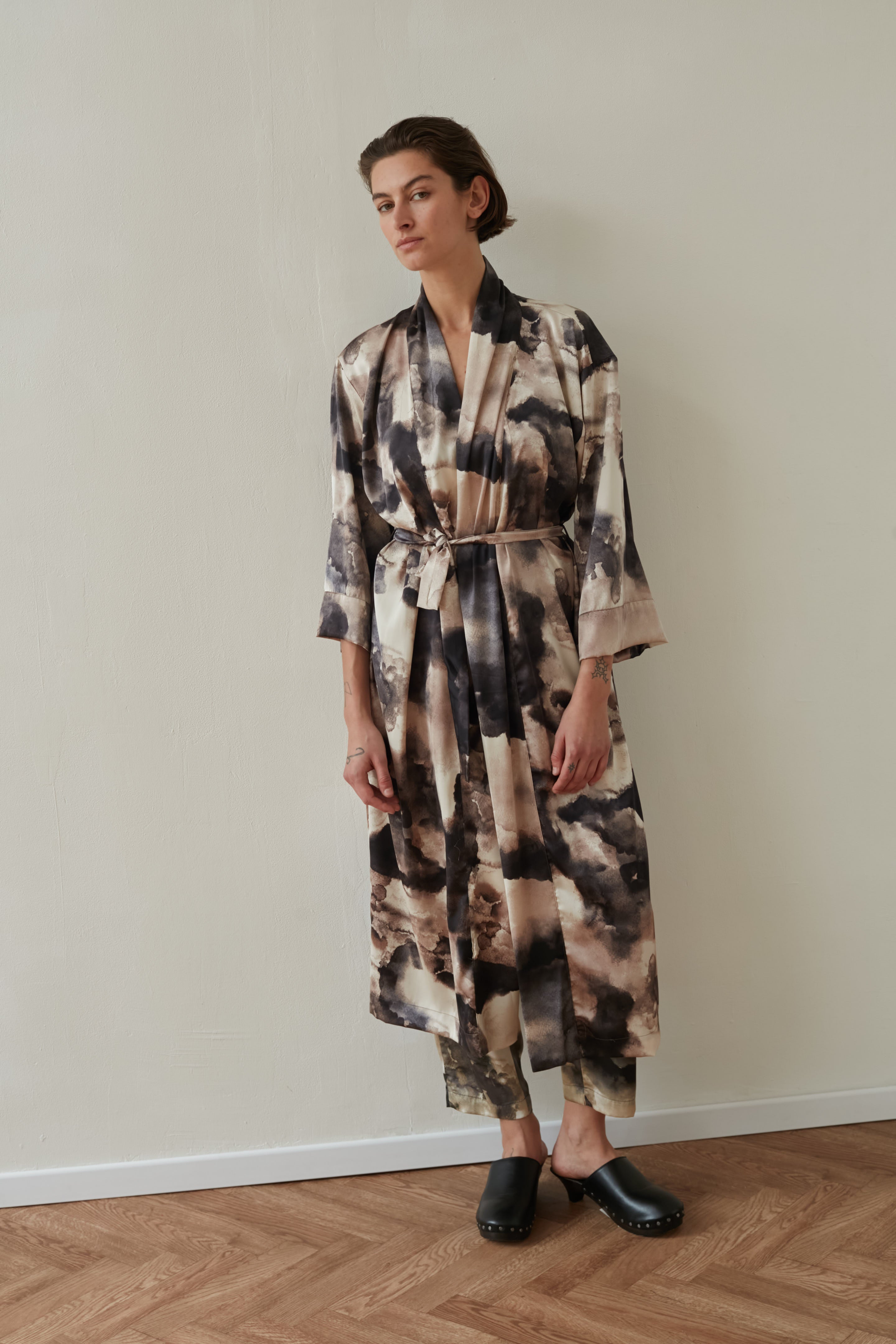 kimono jacket printed brown